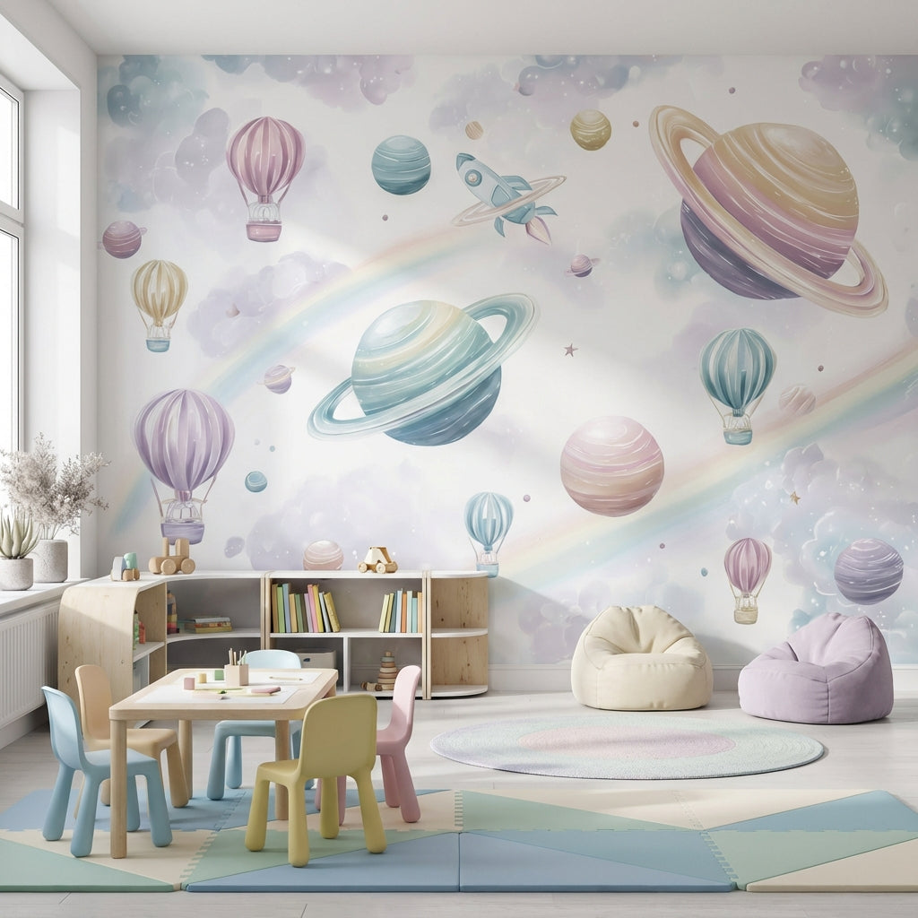 Space Wallpaper Planets Whimsical Wall Decor