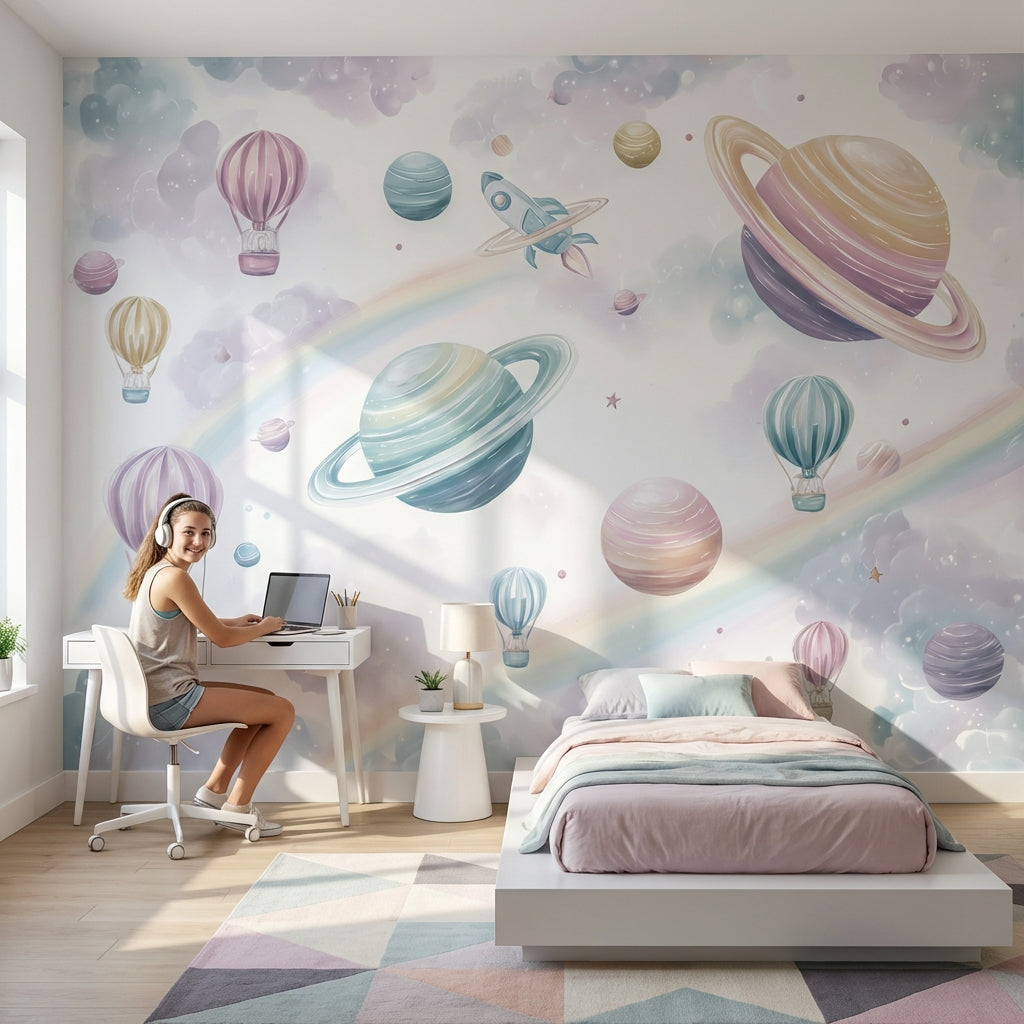 Space Wallpaper Planets Whimsical Wall Decor