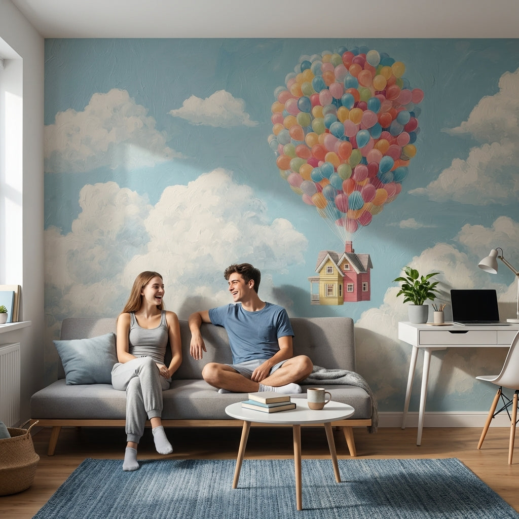 Whimsical Sky Wallpaper Balloons House Removable Wall Decor