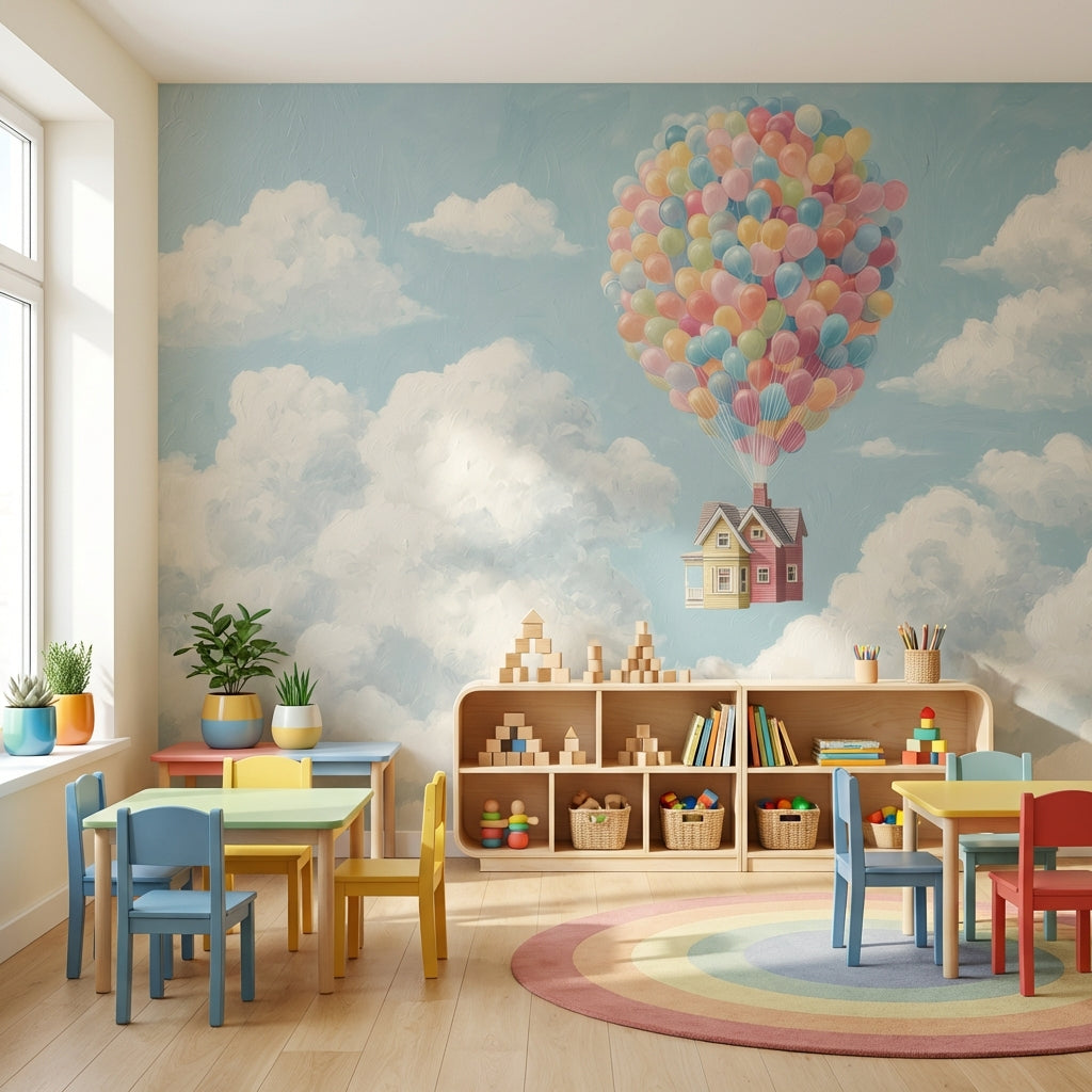 Whimsical Sky Wallpaper Balloons House Removable Wall Decor