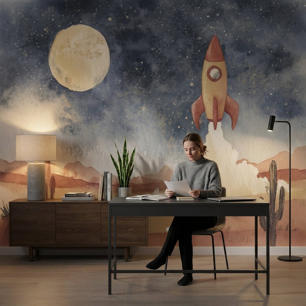 Starry Night Wallpaper Desert Cactus Wall Mural