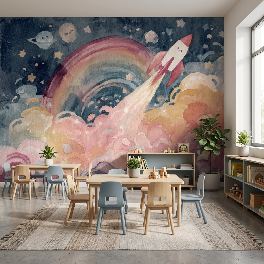 Space Wallpaper Rocket Planets Removable Wall Decor