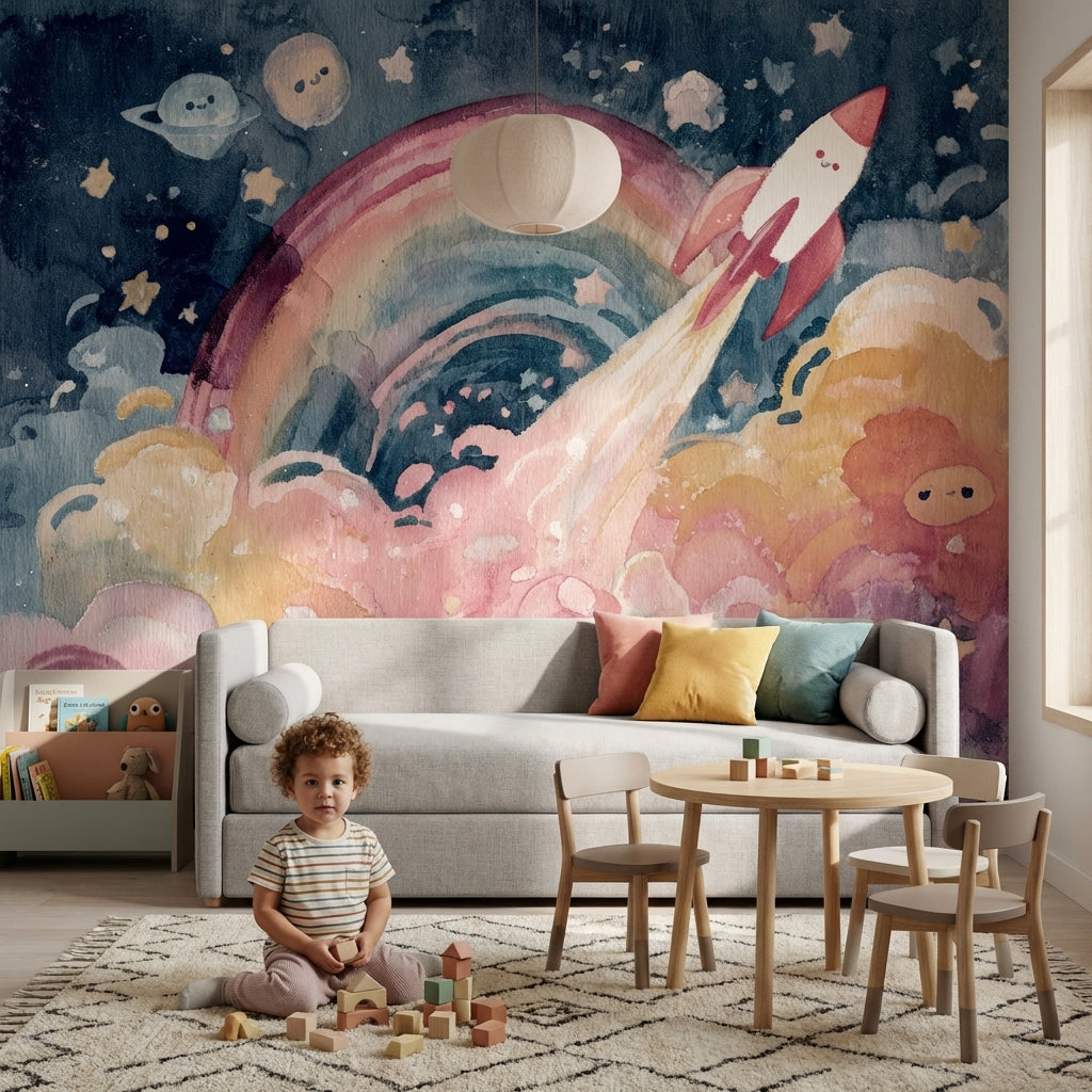 Space Wallpaper Rocket Planets Removable Wall Decor