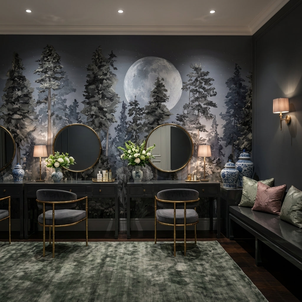 Forest Moon Wallpaper Trees Removable Wildflowers Wall Double Roll