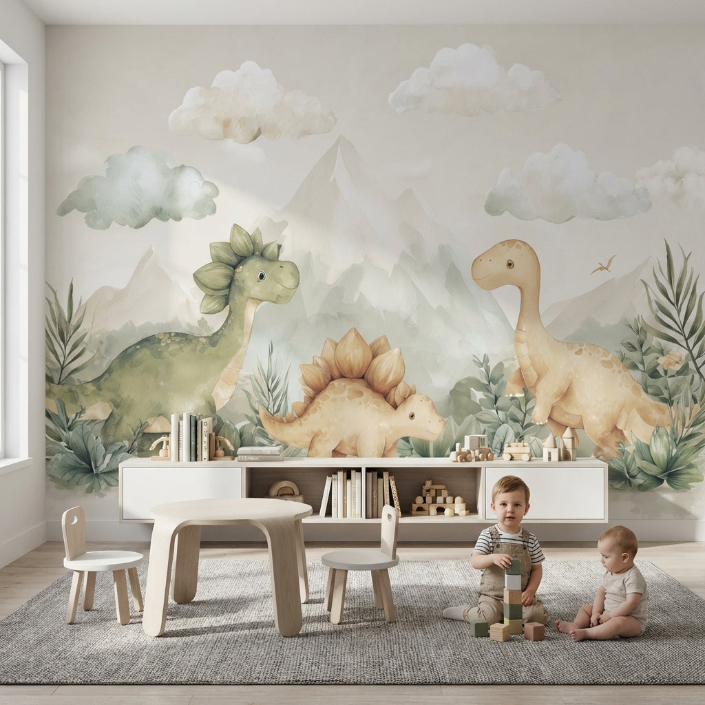 Dinosaurs Wallpaper Landscape Playful Wall Decor