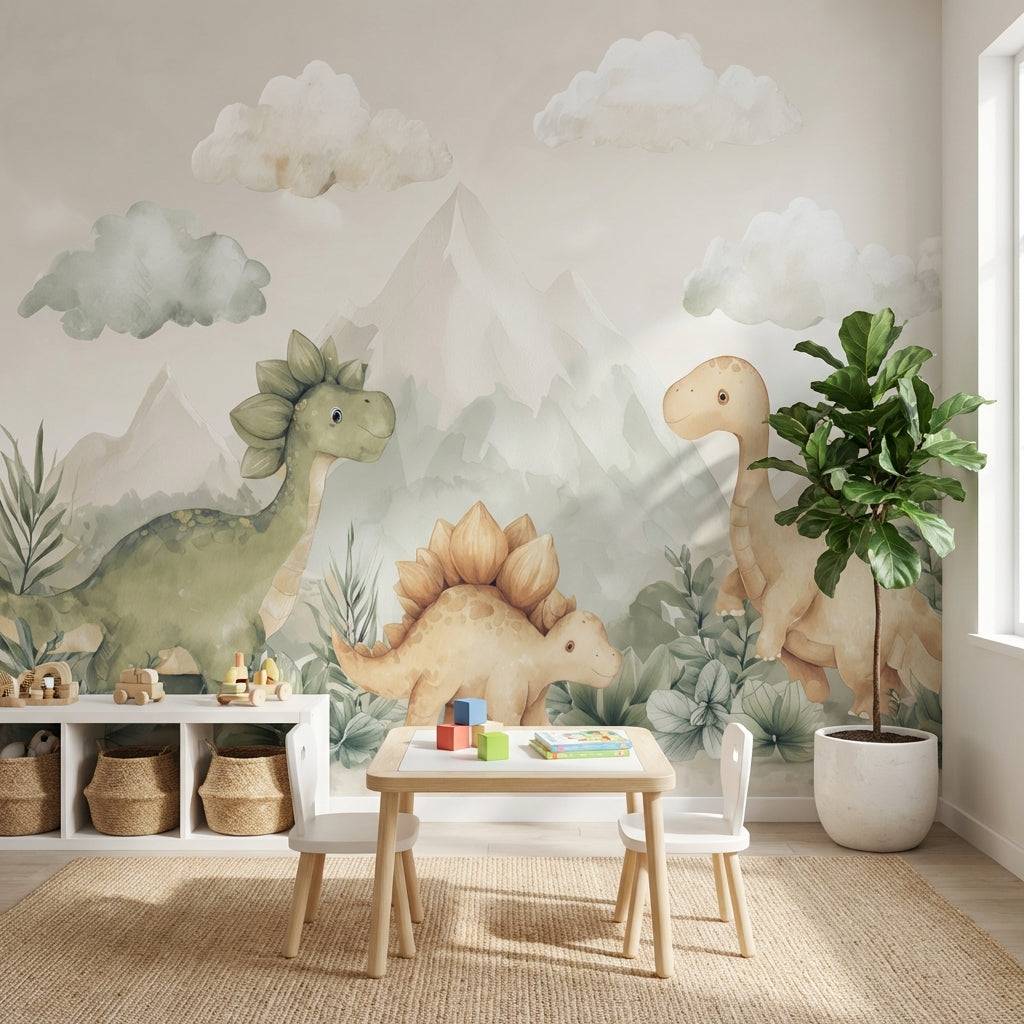 Dinosaurs Wallpaper Landscape Playful Wall Decor