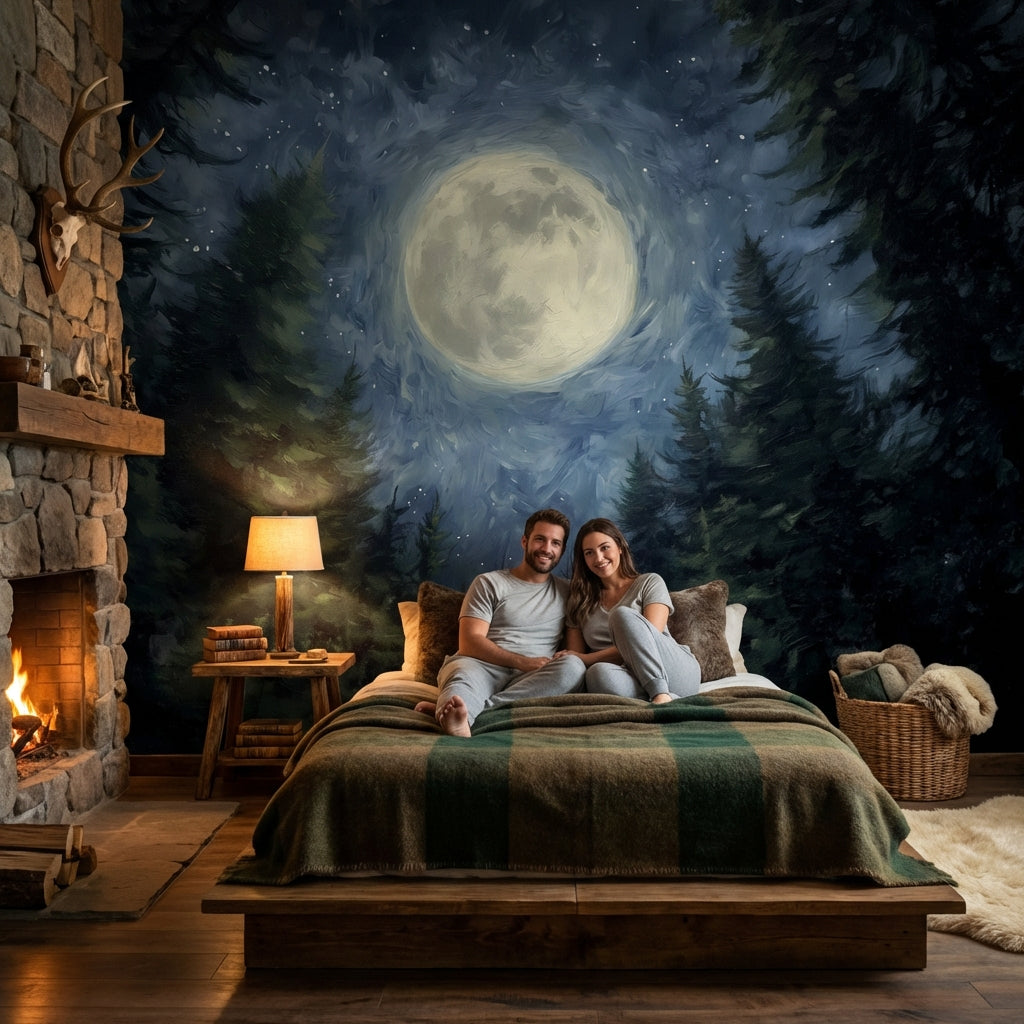 Mystical Moon Wallpaper Forest Removable Night Wall Double Roll