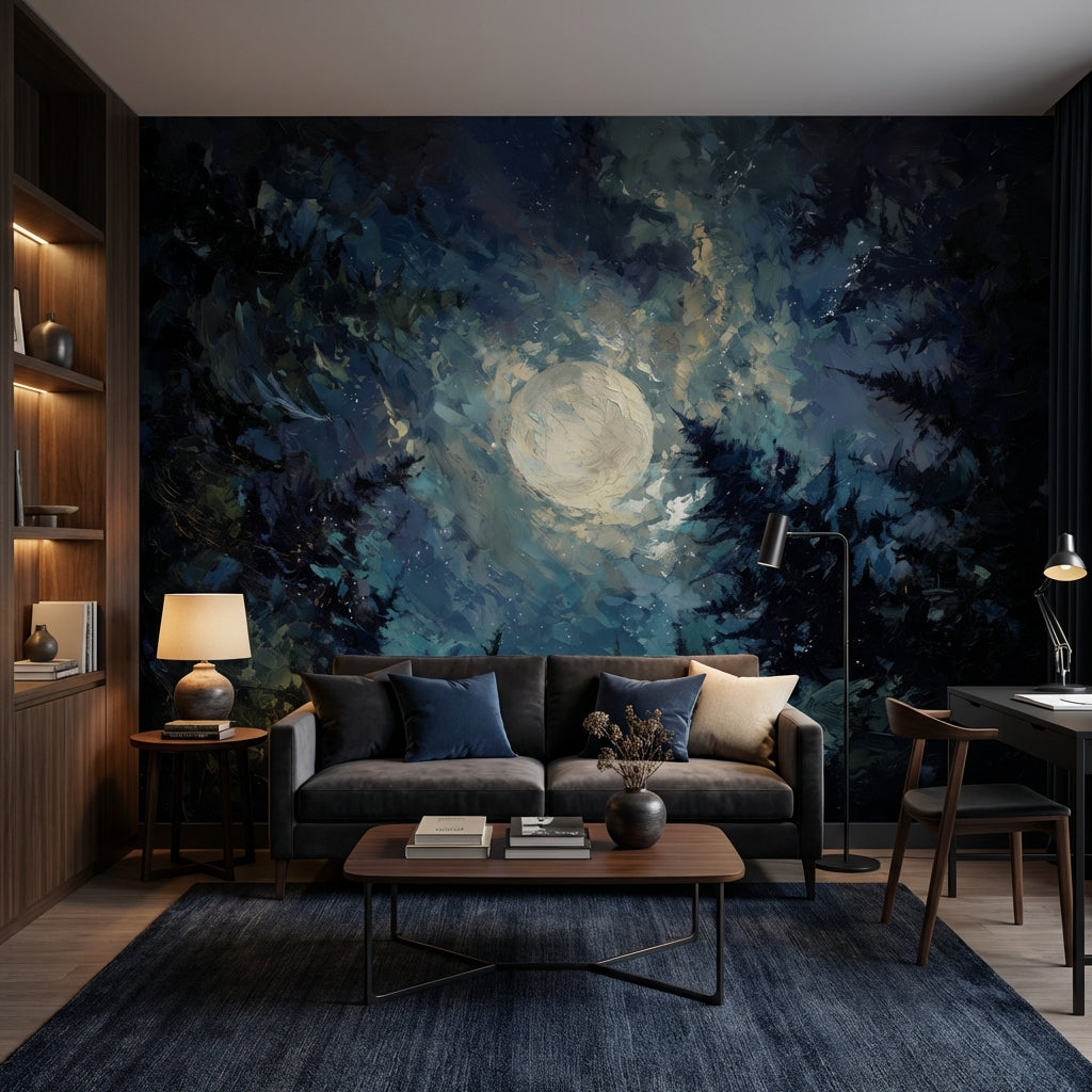 Moon Wallpaper Night Forest Removable Wall Decor