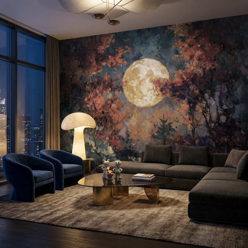 Moon Wallpaper Trees Abstract Removable Wall Decor