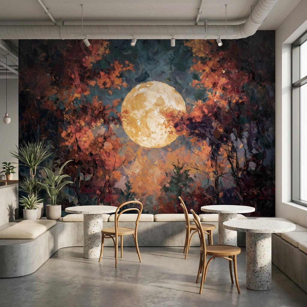 Moon Wallpaper Trees Abstract Removable Wall Decor