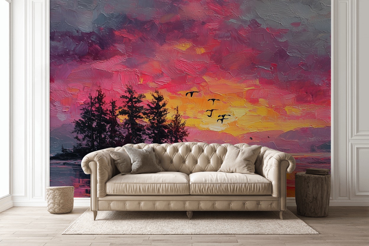 Sunset Wallpaper Island Birds Removable Wall Decor