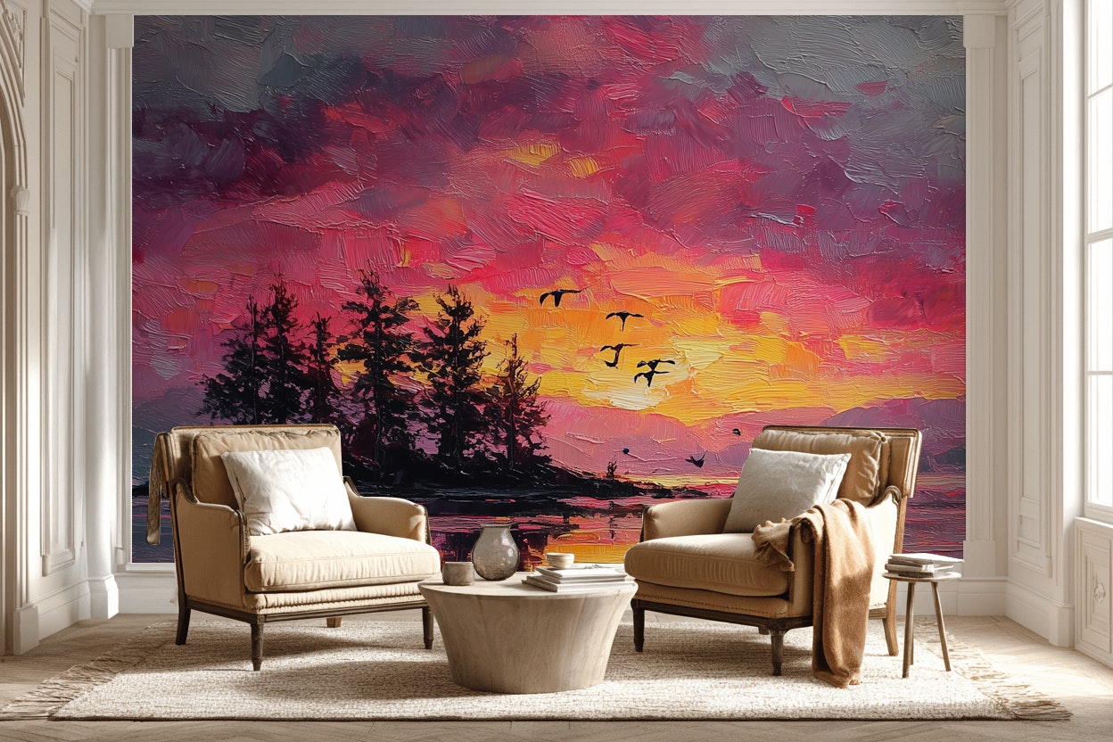 Sunset Wallpaper Island Birds Removable Wall Decor