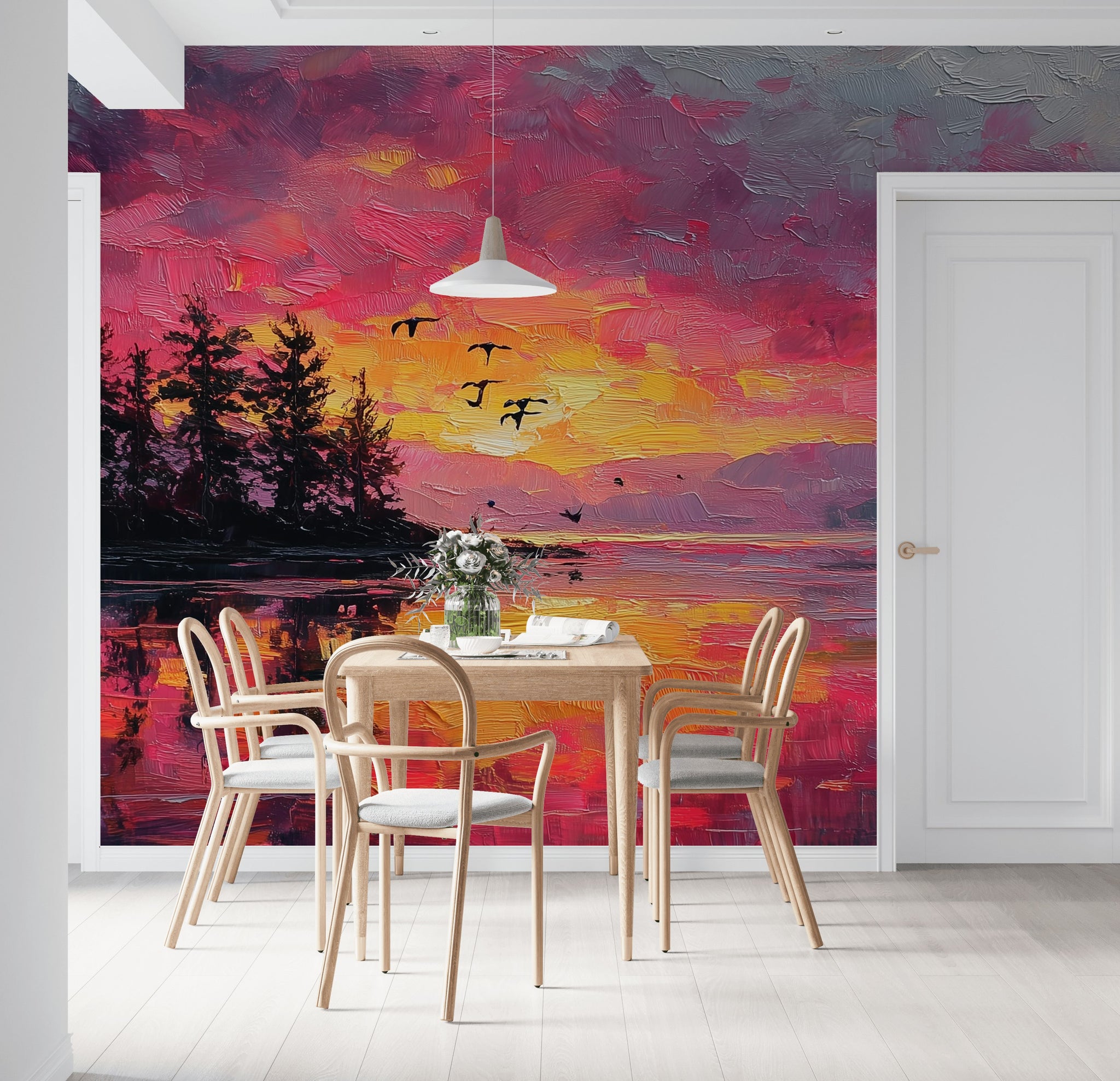Sunset Wallpaper Island Birds Removable Wall Decor