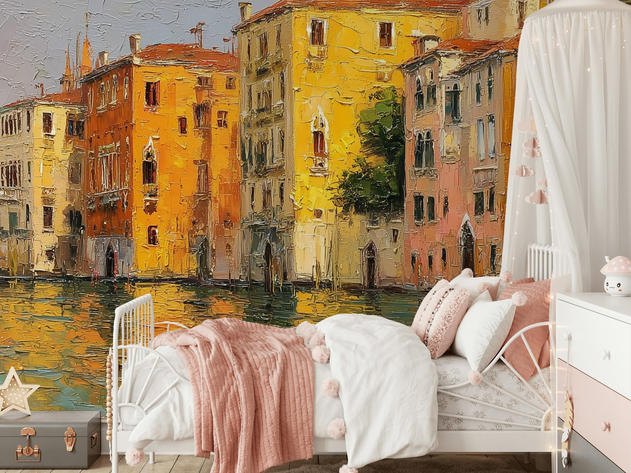 Cityscape Wallpaper Canal Reflection Wall Decor