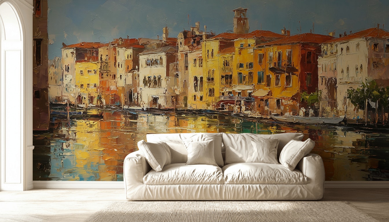 Colorful Buildings Wallpaper Waterfront Mediterranean Wall Mural
