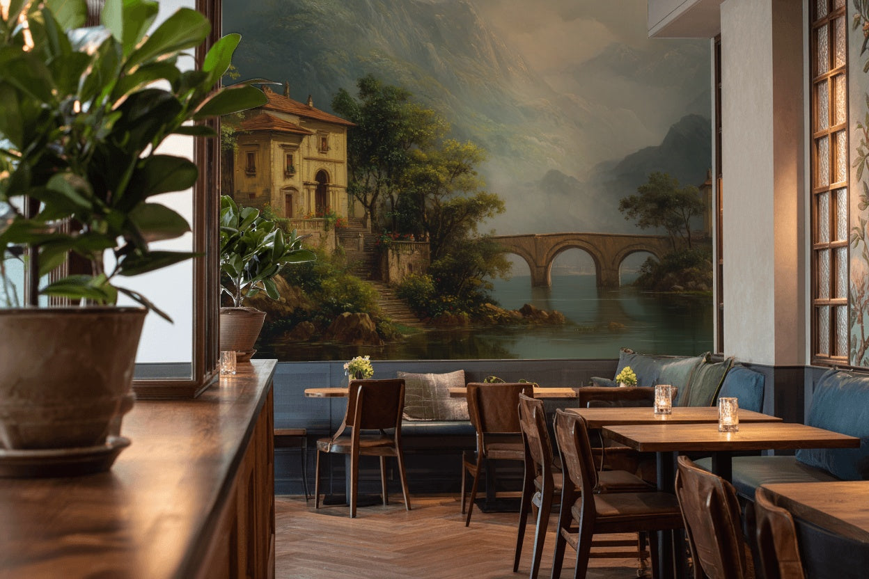 Mediterranean Landscape Wallpaper Mountains Removable Villa Wall Mural