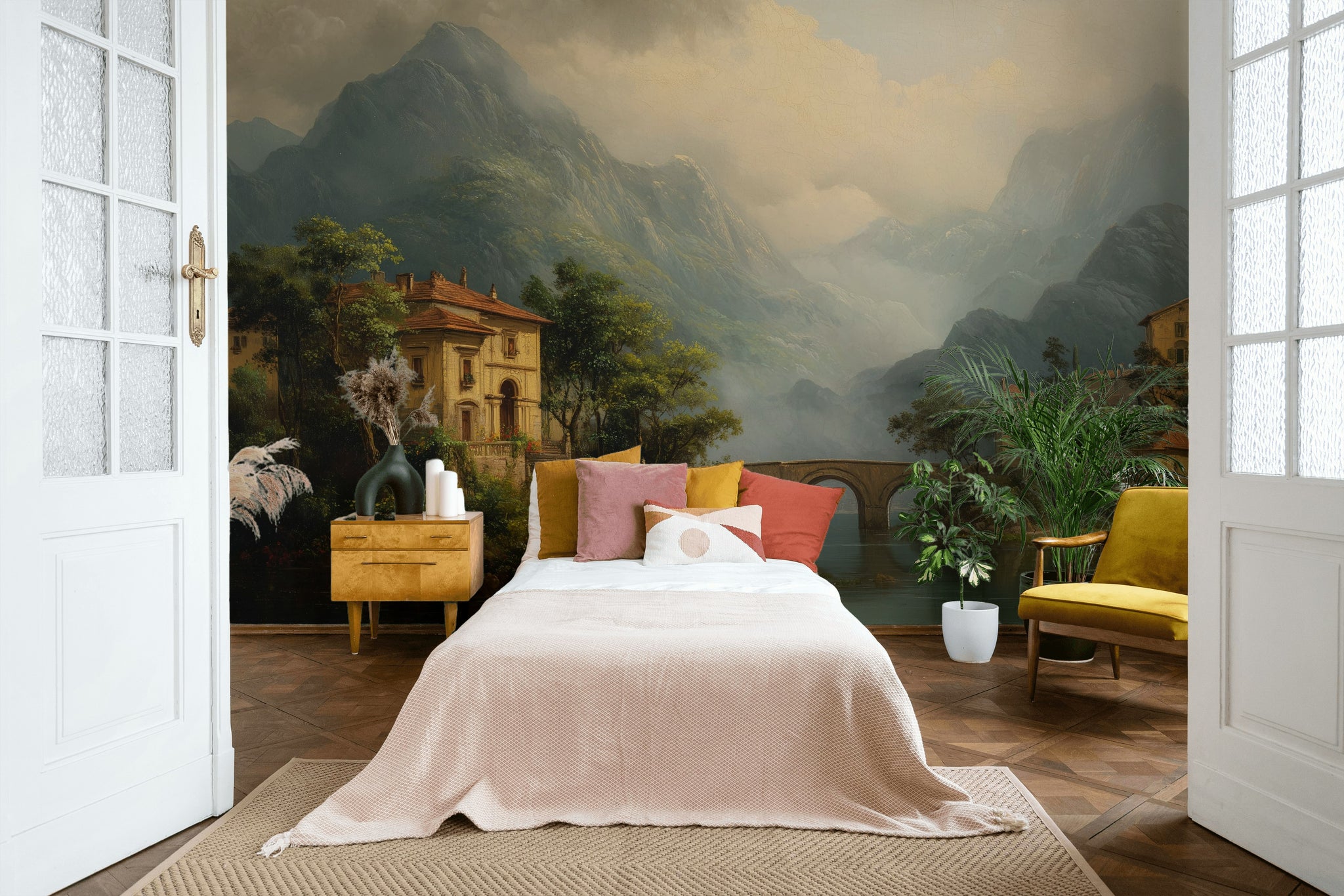 Mediterranean Landscape Wallpaper Mountains Removable Villa Wall Mural