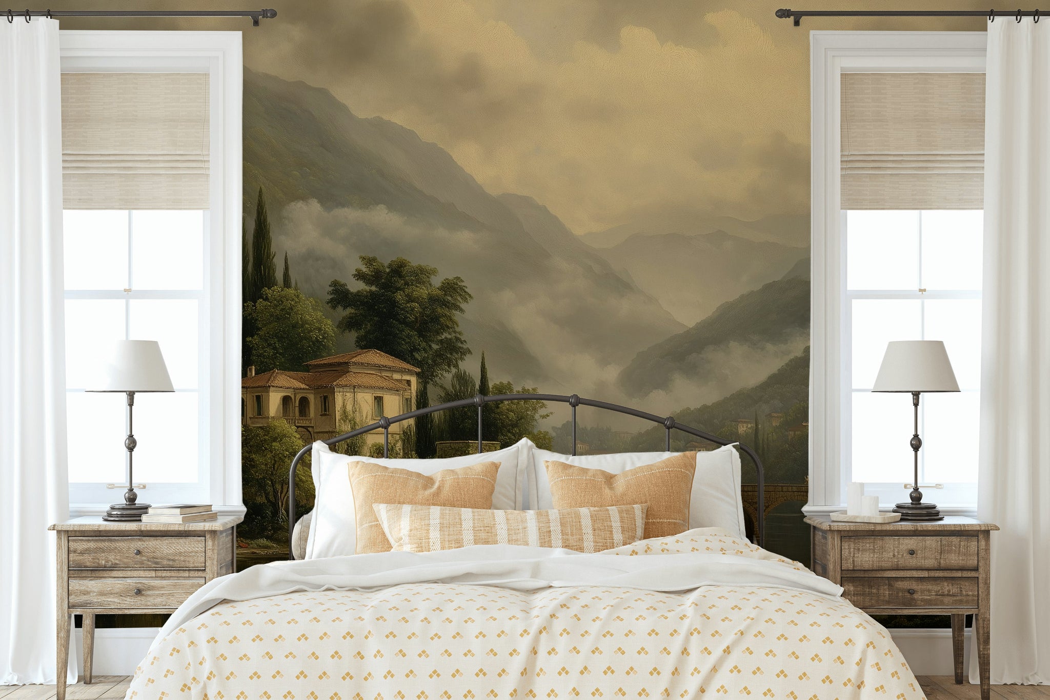 Traditional Villa Wallpaper Bridge Serene Wall Art