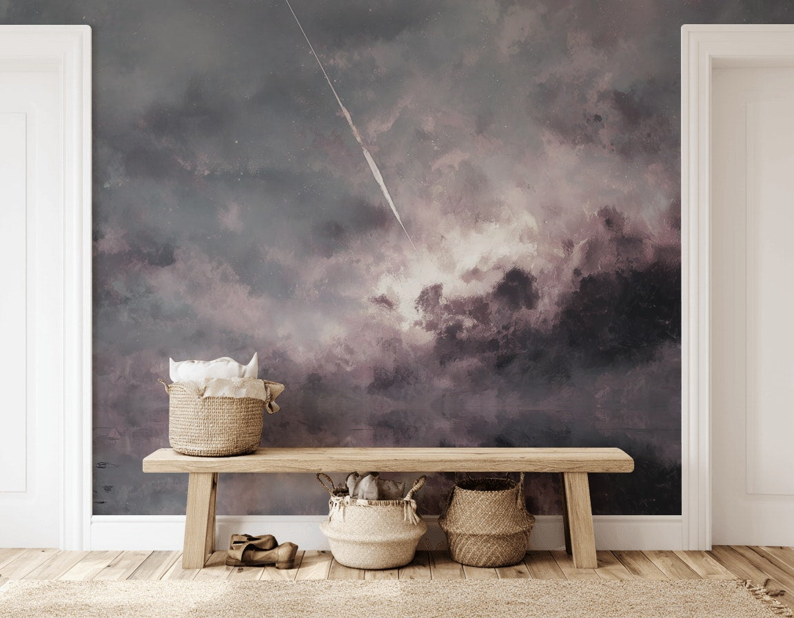 Cloudy Sky Wallpaper Modern Pink Wall Mural