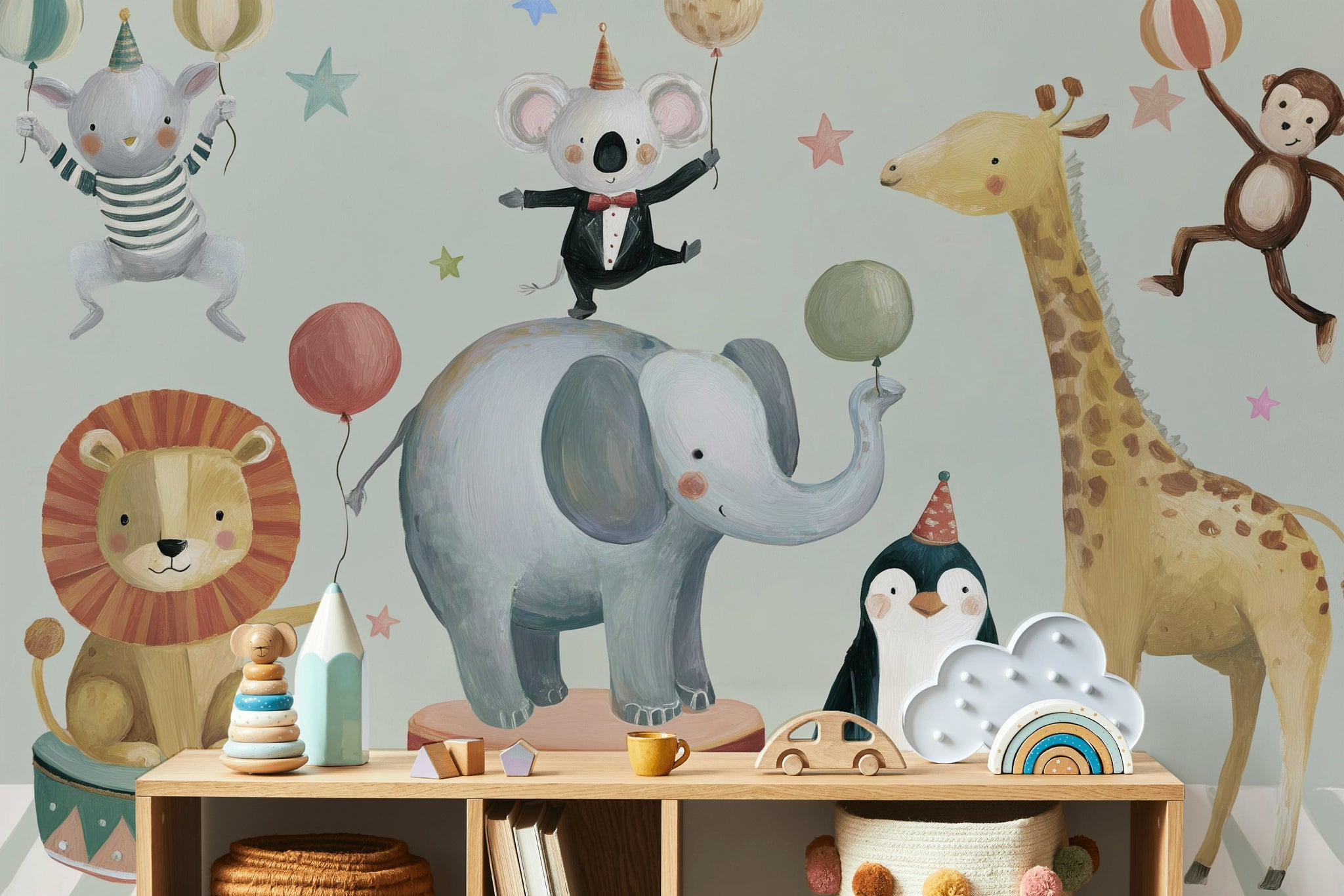 Whimsical Wallpaper Animals Removable Circus Wall Double Roll