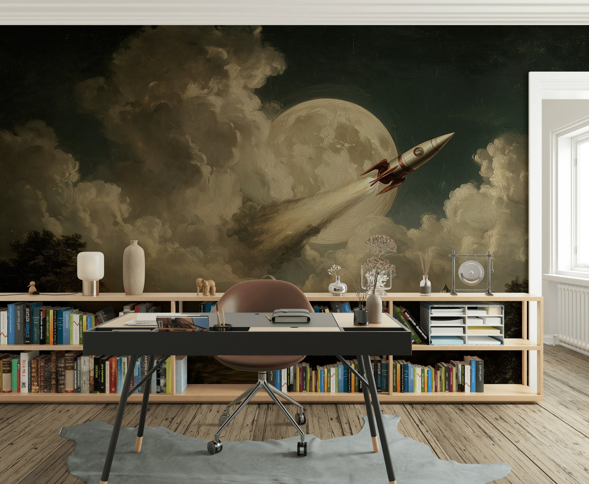 Castle Landscape Wallpaper Rocket Moon Wall Mural