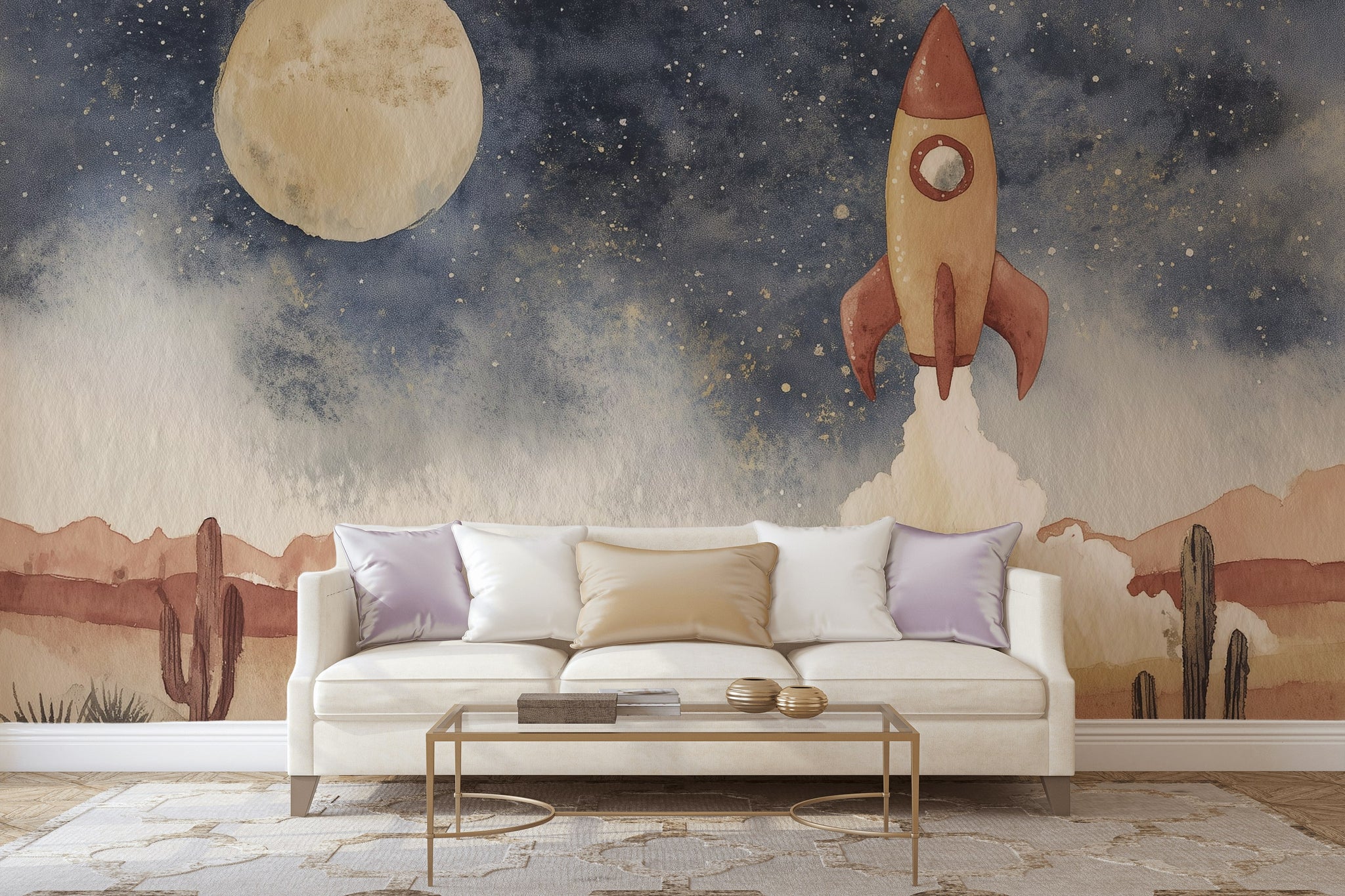Starry Night Wallpaper Desert Cactus Wall Mural