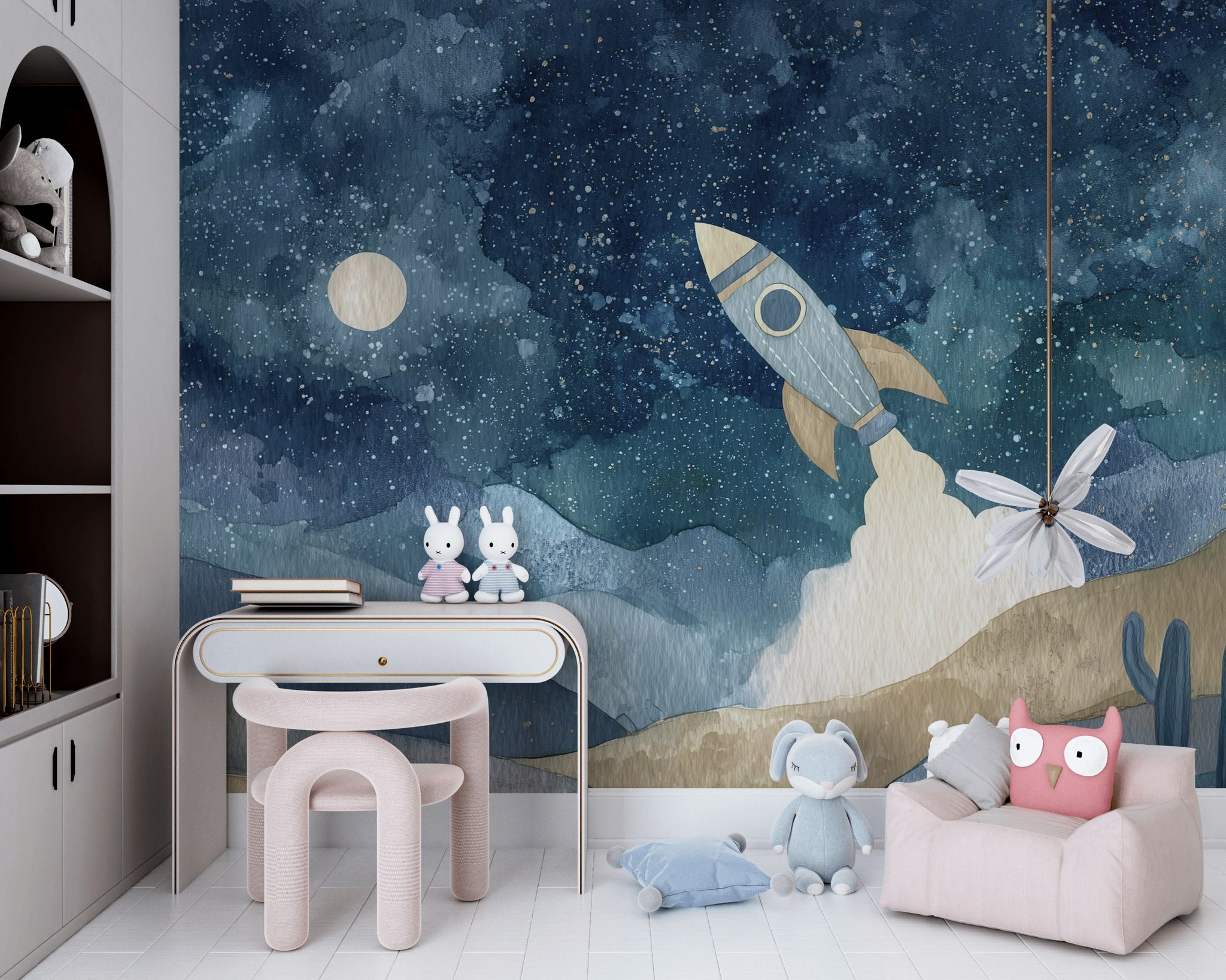 Starry Night Wallpaper Rocket Dreamy Wall Mural