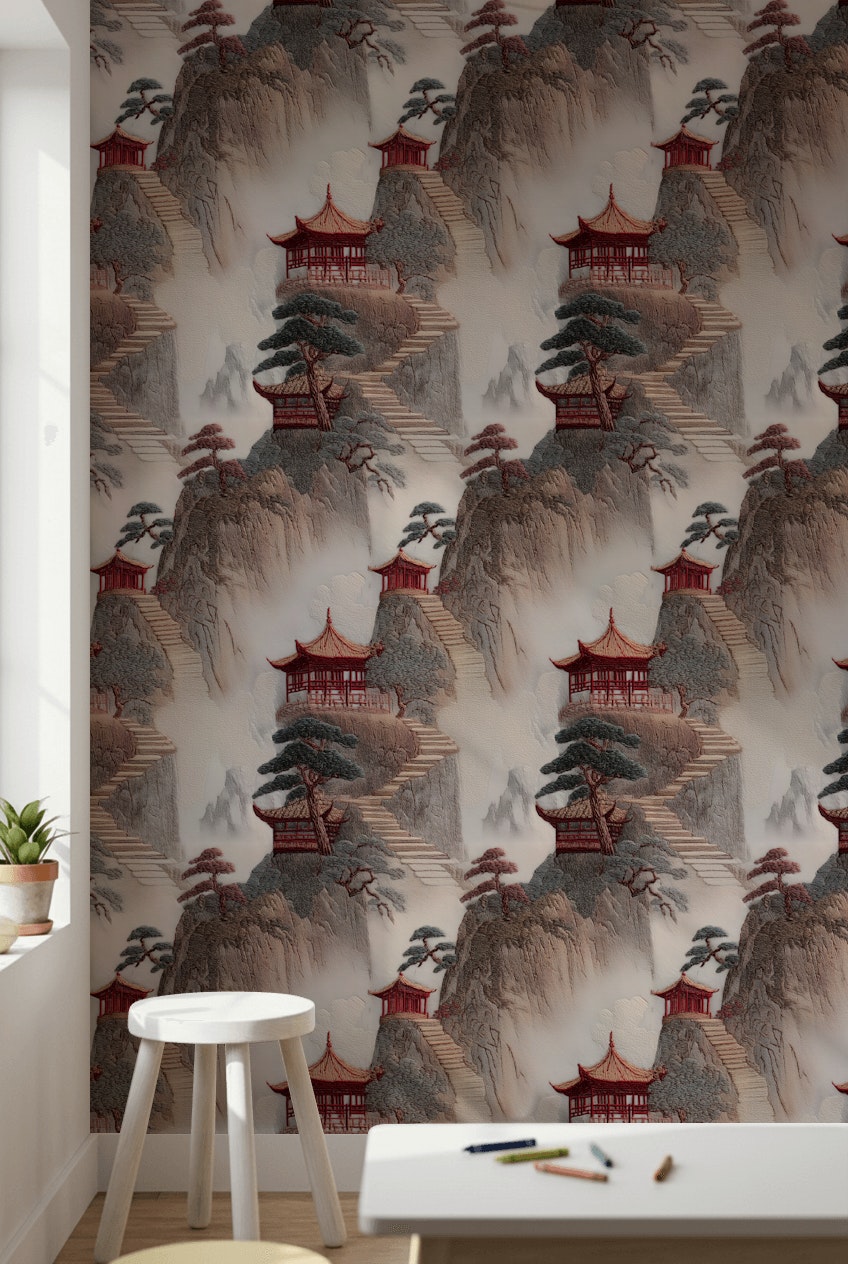 Asian Landscape Wallpaper Pagoda Serene Wall Mural