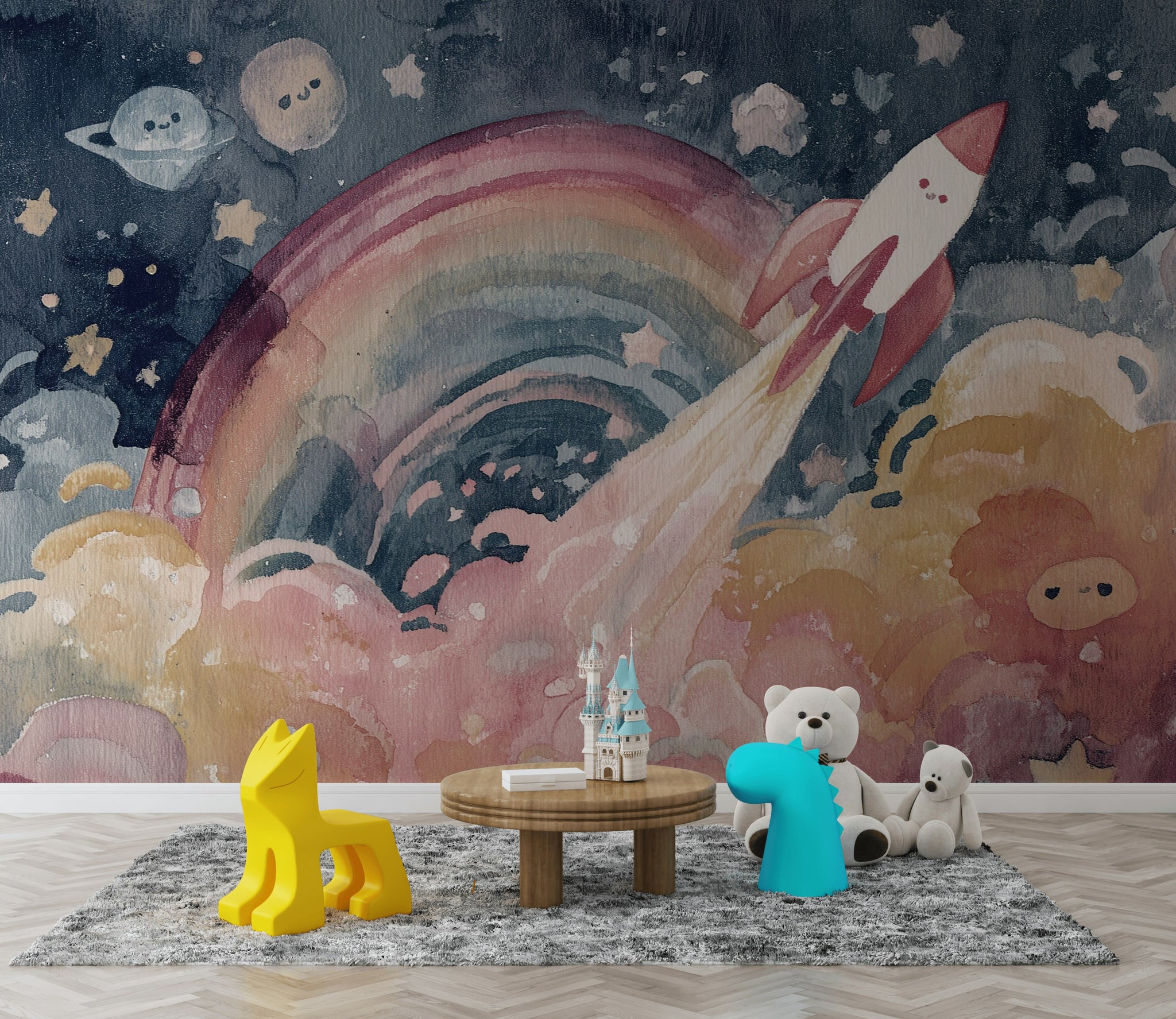 Space Wallpaper Rocket Planets Removable Wall Decor