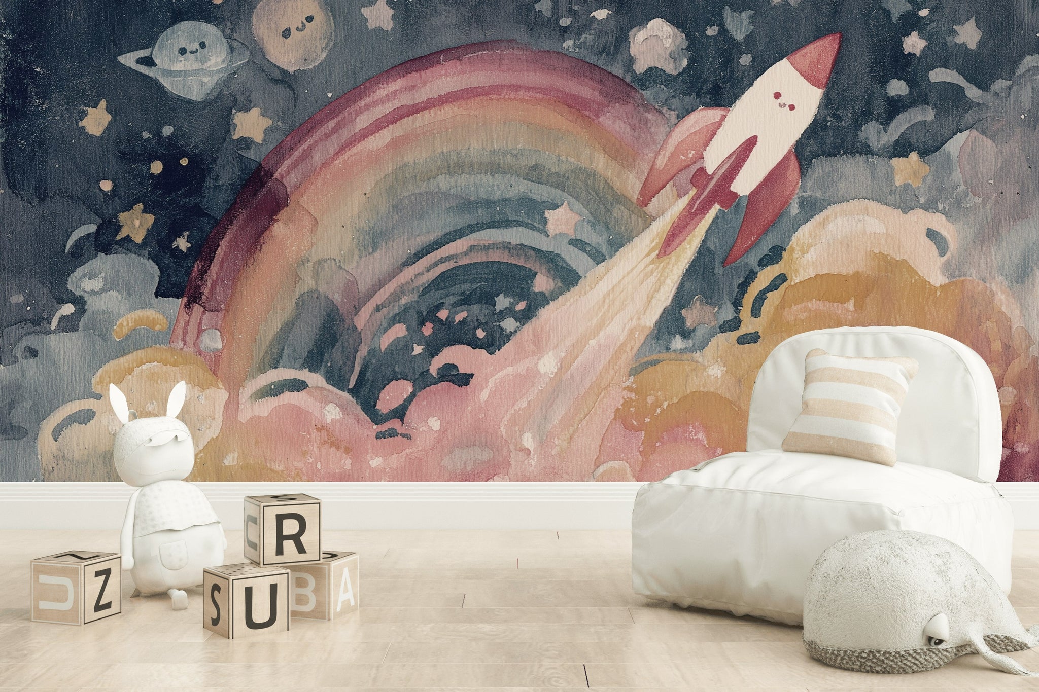 Space Wallpaper Rocket Planets Removable Wall Decor