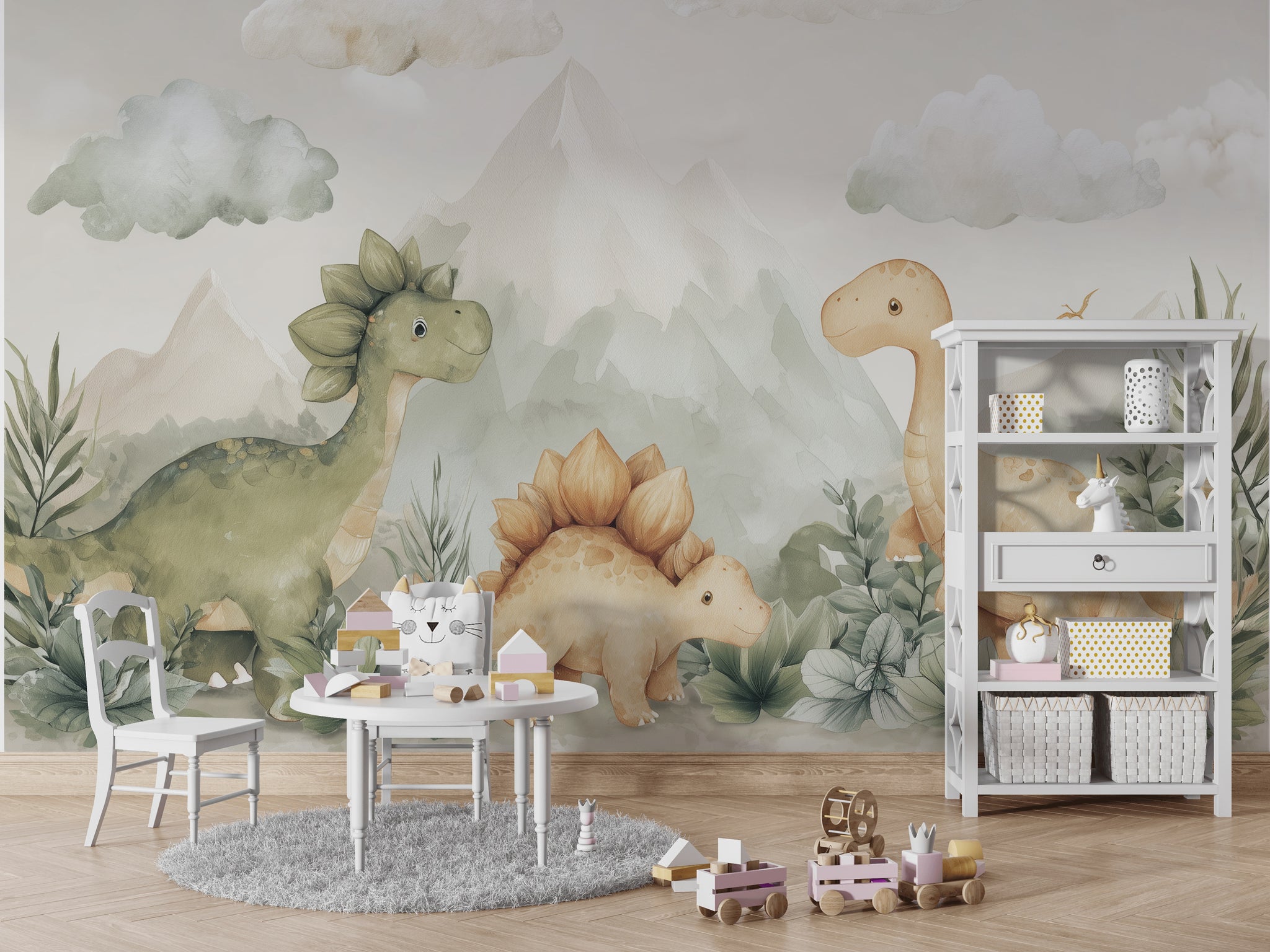 Dinosaurs Wallpaper Landscape Playful Wall Decor