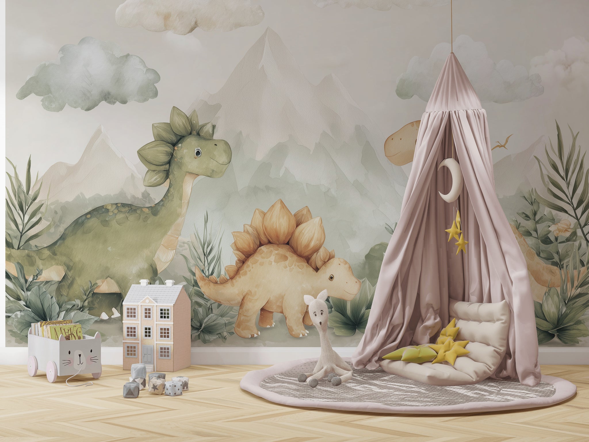 Dinosaurs Wallpaper Landscape Playful Wall Decor