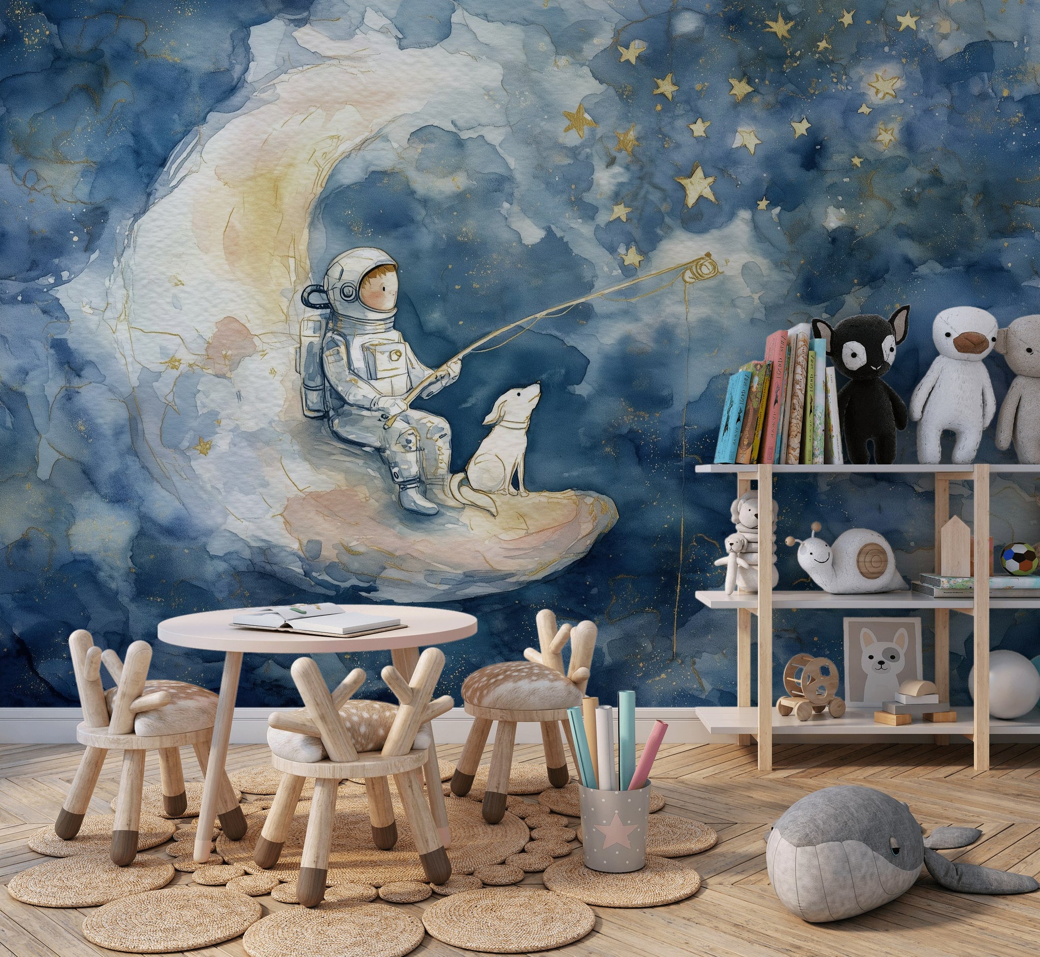 Astronaut Wallpaper Moon Removable Stars Wall Mural