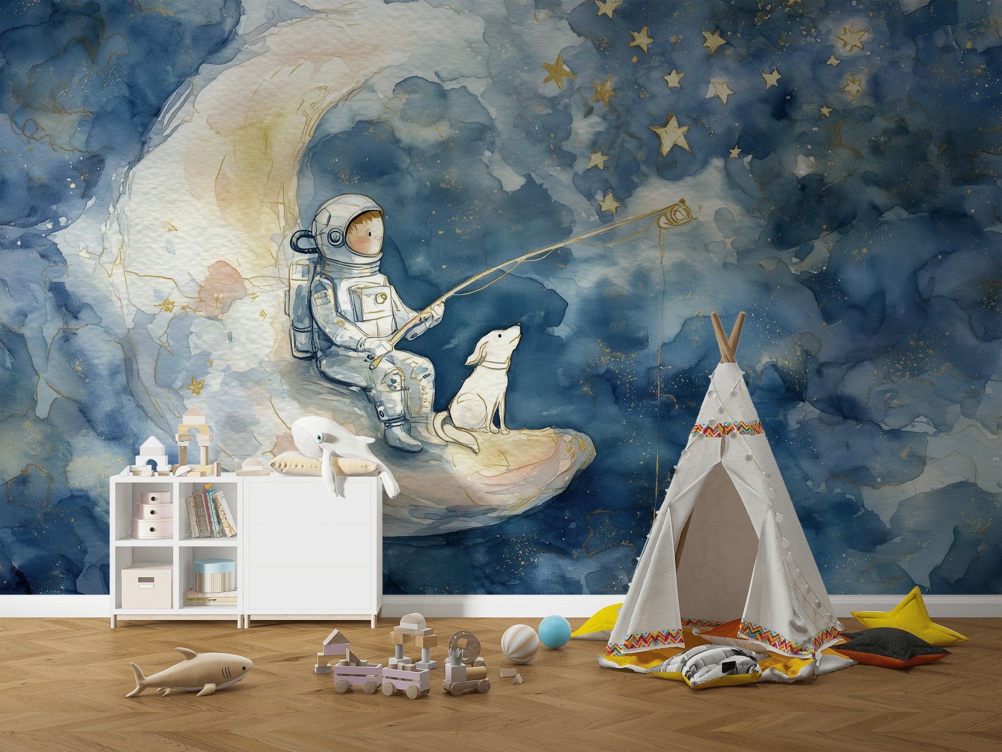 Astronaut Wallpaper Moon Removable Stars Wall Mural