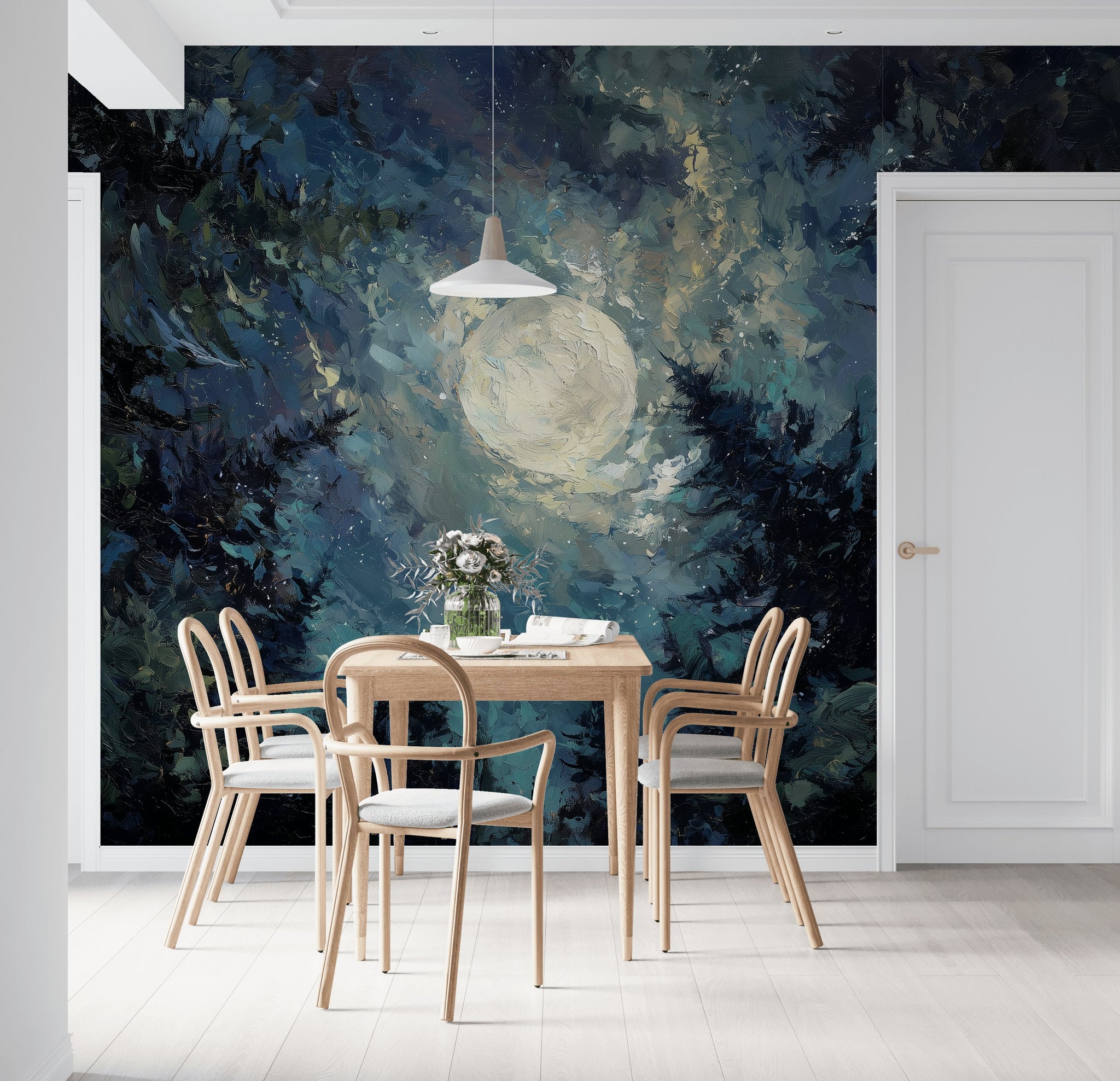 Moon Wallpaper Night Forest Removable Wall Decor