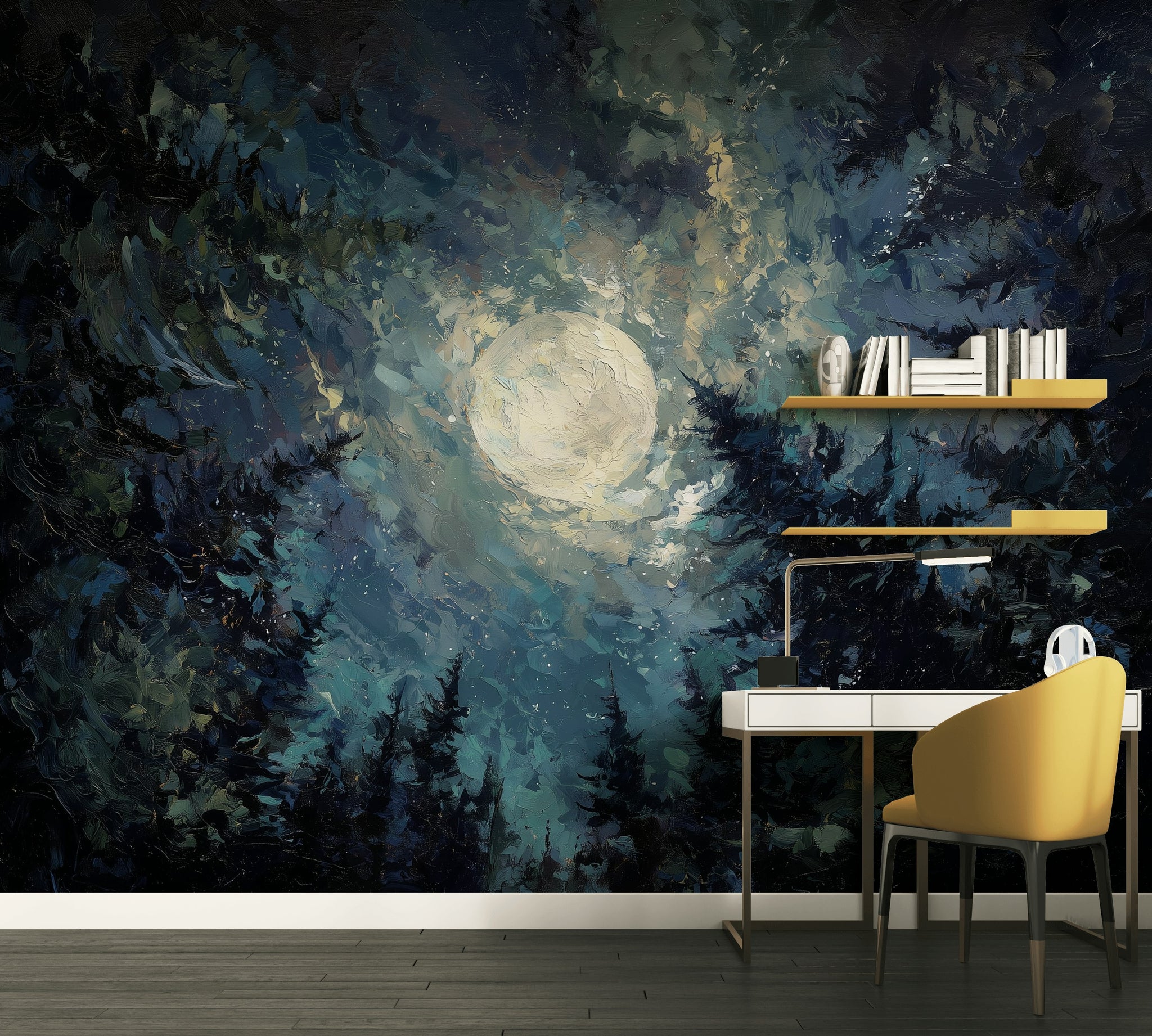 Moon Wallpaper Night Forest Removable Wall Decor