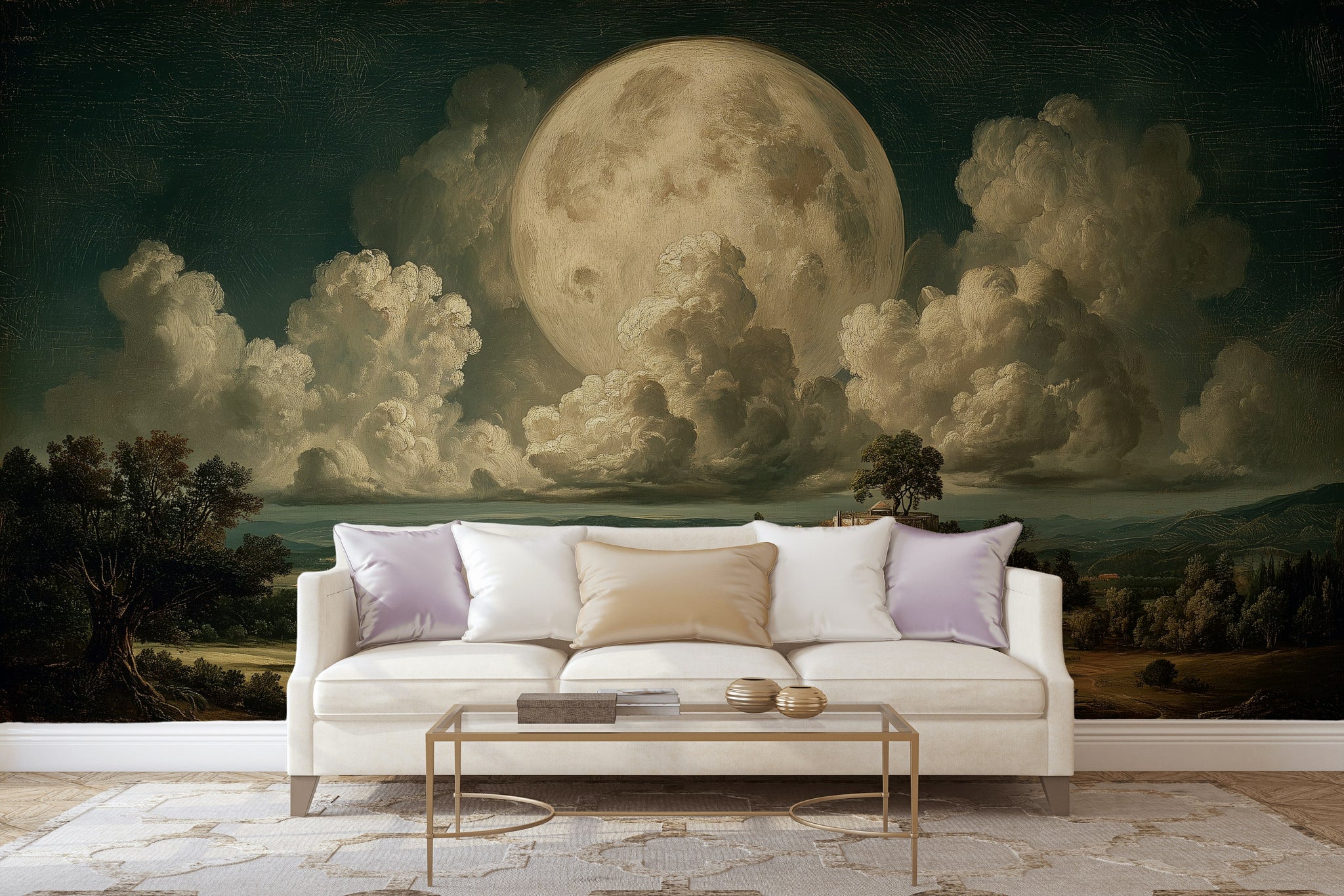 Moon Landscape Wallpaper Traditional Vintage Wall Double Roll