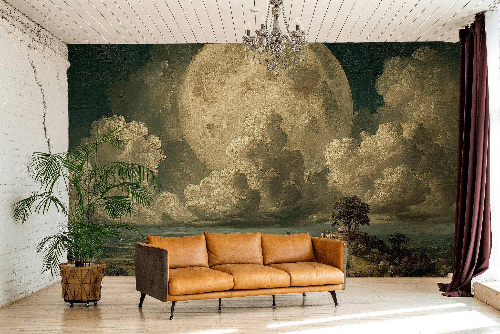 Moon Landscape Wallpaper Traditional Vintage Wall Double Roll