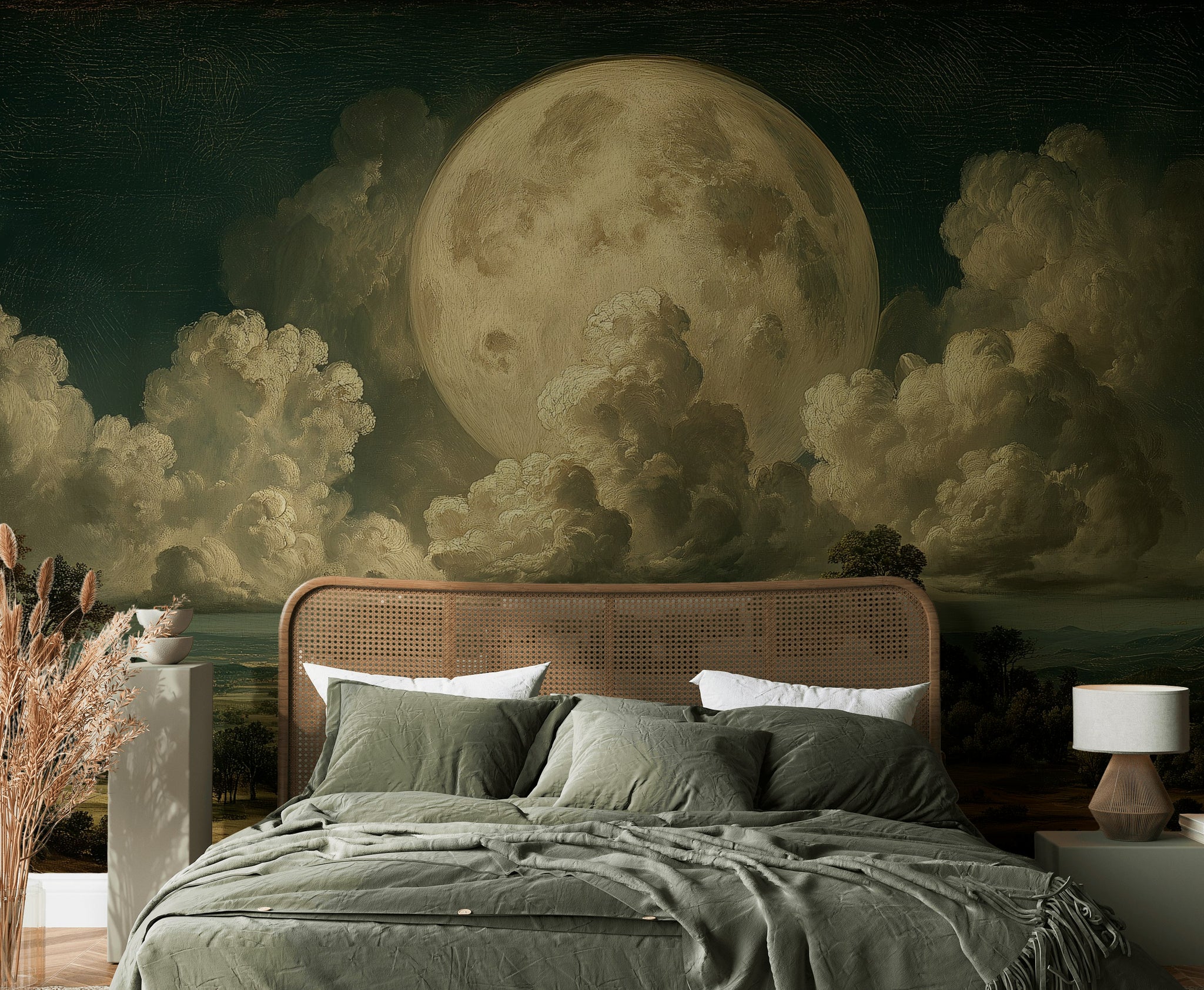 Moon Landscape Wallpaper Traditional Vintage Wall Double Roll