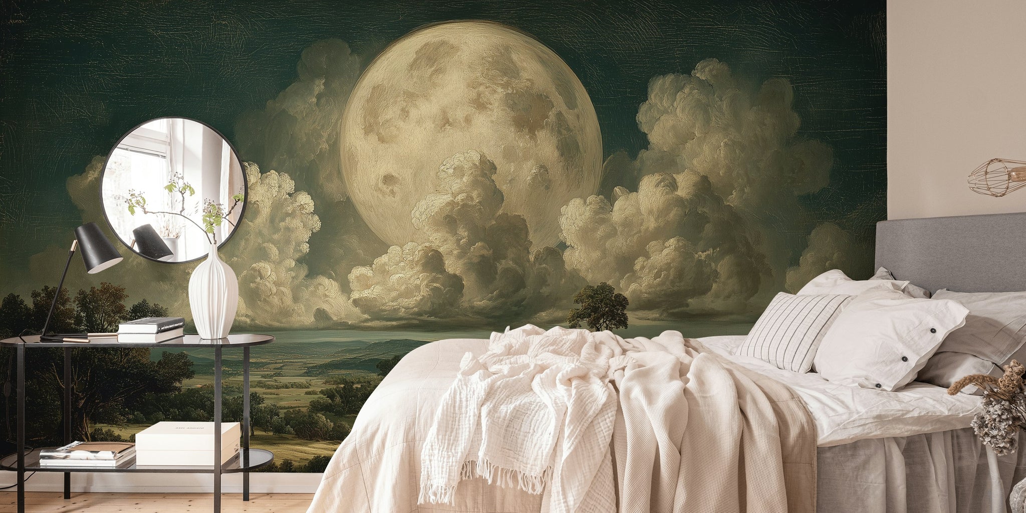 Moon Landscape Wallpaper Traditional Vintage Wall Double Roll