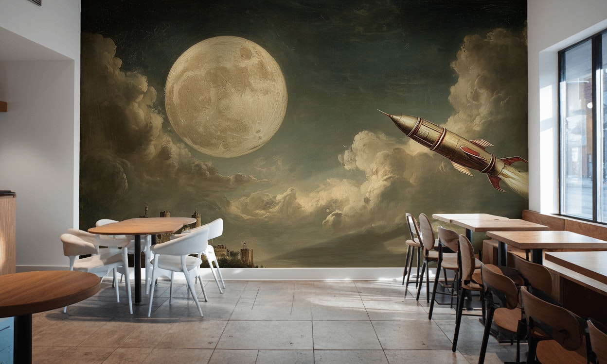 Moon Wallpaper Rocket Removable Castle Wall Mural