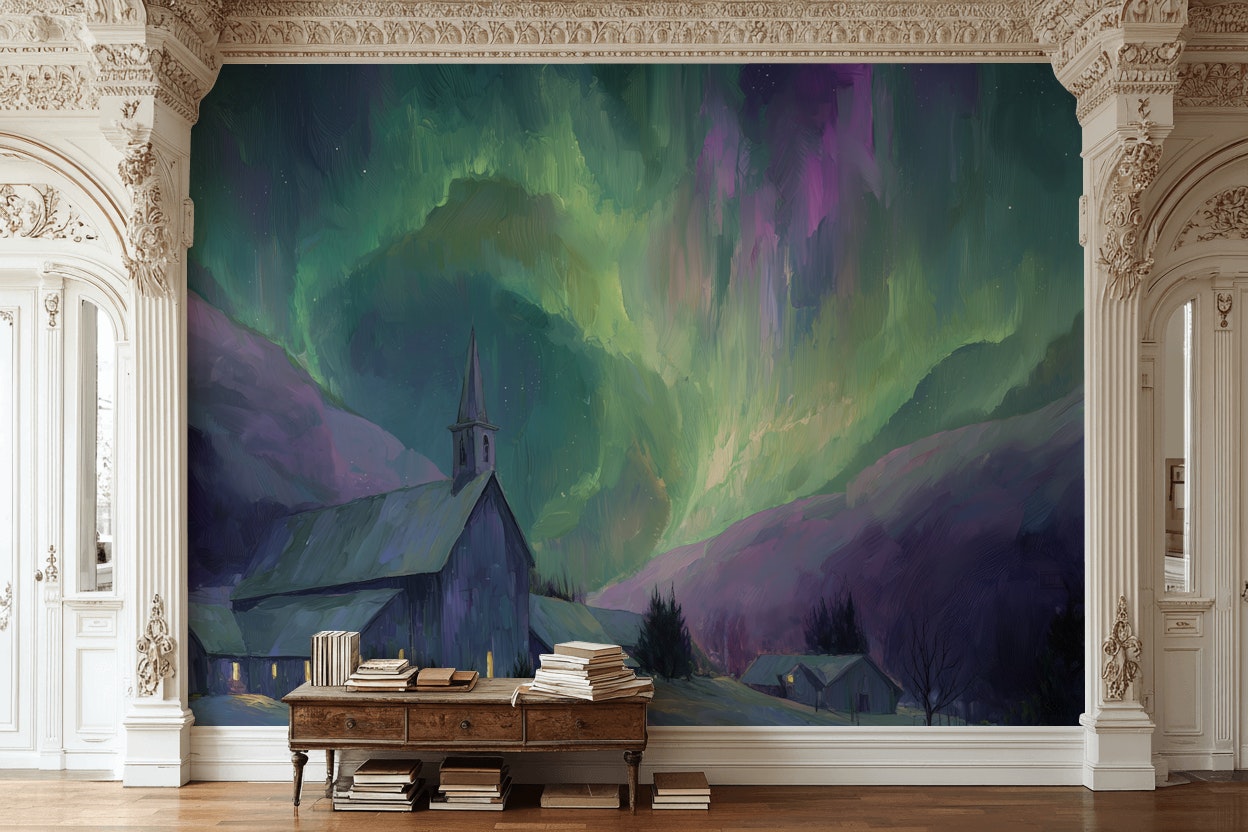 Aurora Borealis Wallpaper Northern Lights Mountain Wall Decor
