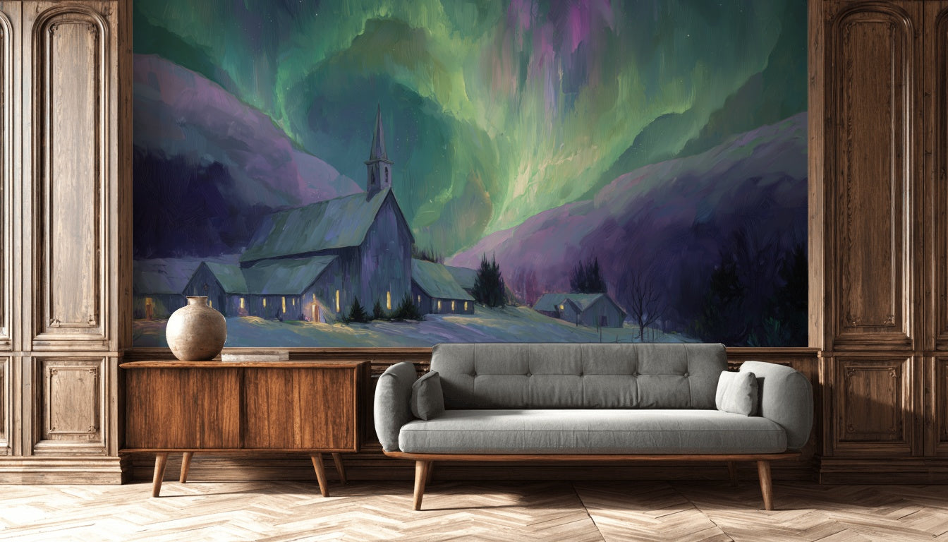 Aurora Borealis Wallpaper Northern Lights Mountain Wall Decor