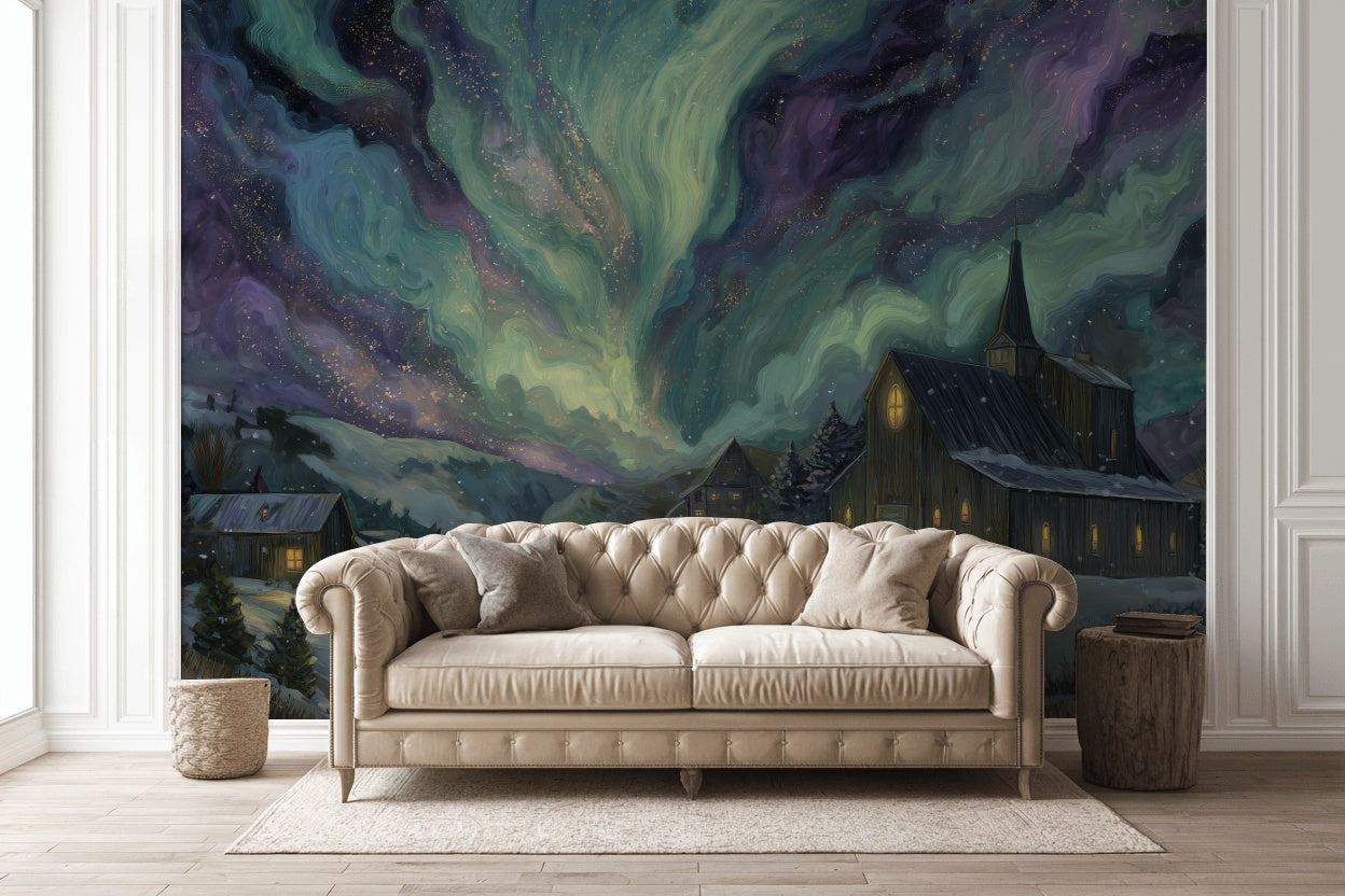 Aurora Landscape Wallpaper Abstract Removable Night Wall Double Roll