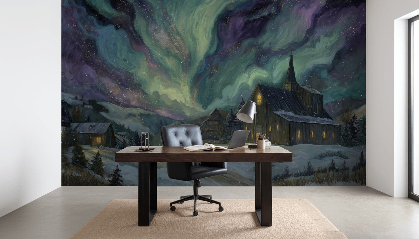 Aurora Landscape Wallpaper Abstract Removable Night Wall Double Roll