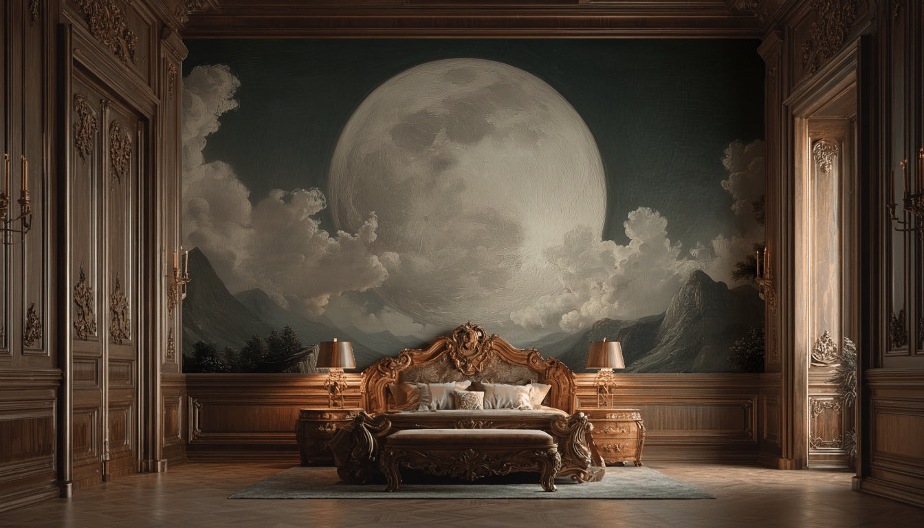 Moon Landscape Wallpaper Mountains Removable Clouds Wall Double Roll