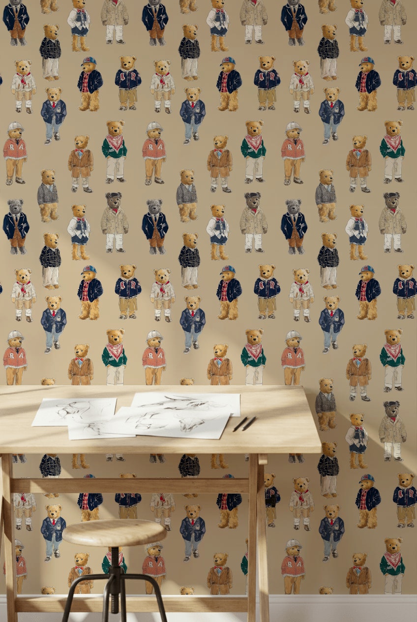 Teddy Bears Wallpaper Vintage Removable Eclectic Wall Mural