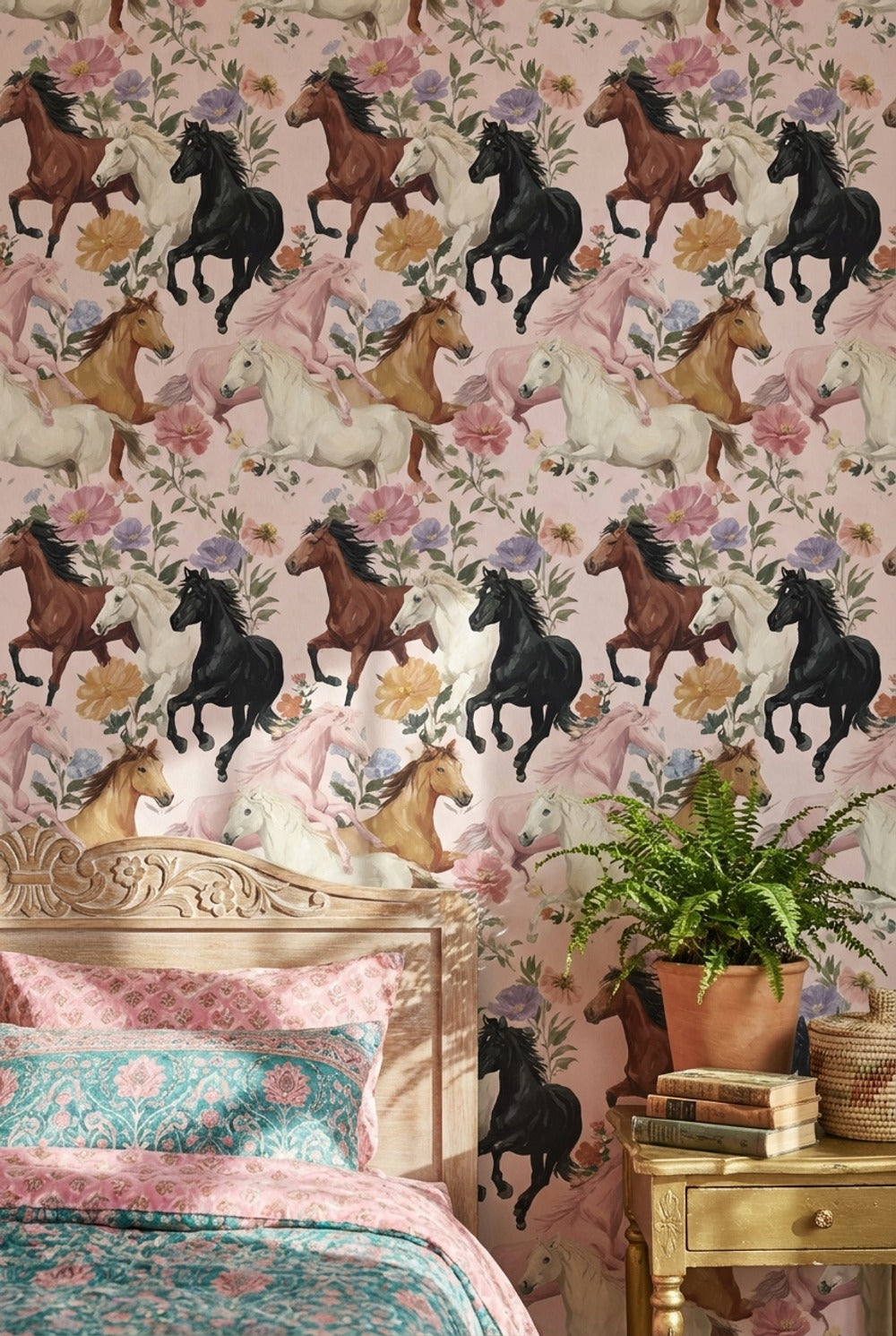 Horses Wallpaper Flowers Removable Abstract Wall Decor