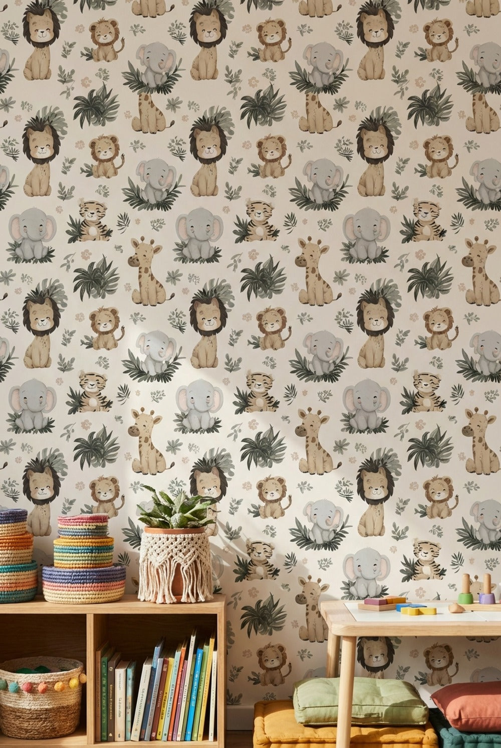Animals Wallpaper Cartoon Playful Decorative Mural
