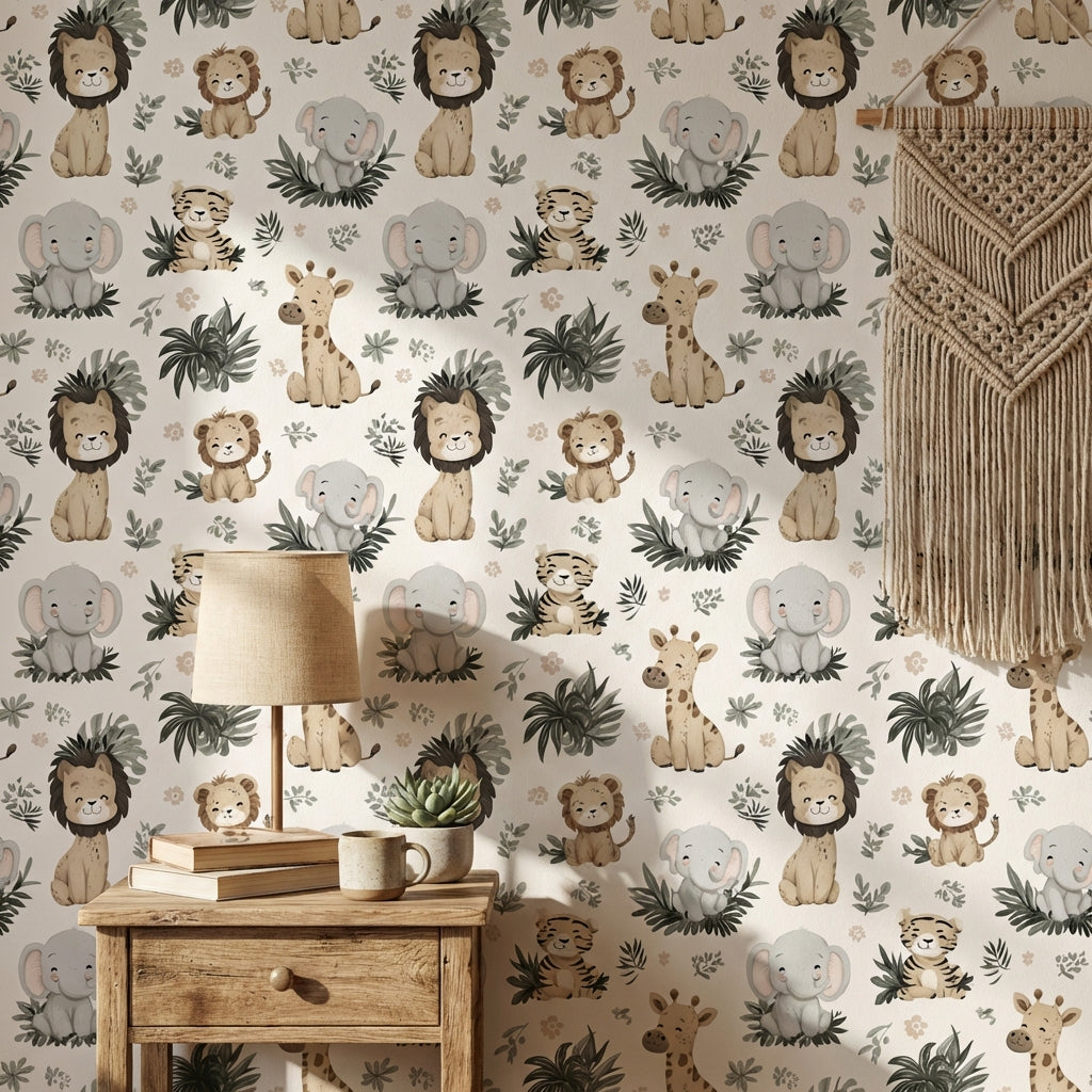 Animals Wallpaper Cartoon Playful Decorative Mural